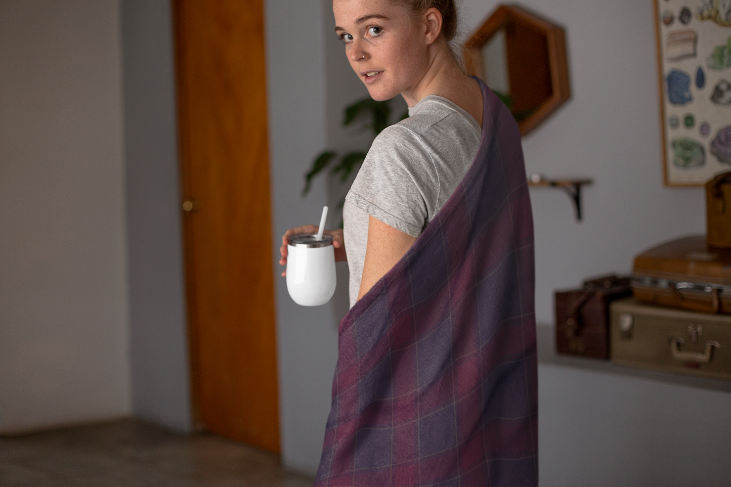 Cozy Arctic Fleece Blanket, Warm Throw, Plaid Blanket.