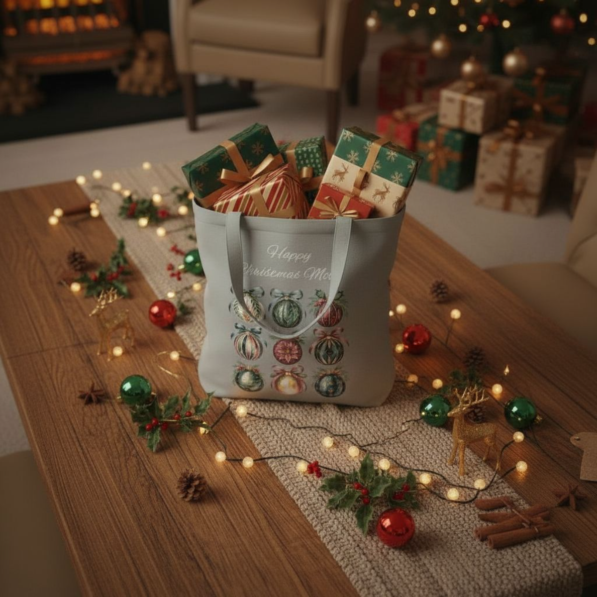 Christmas Tote Bag, Holiday Gift Bag, Personalized Tote for the Eco-Friendly Shopper.