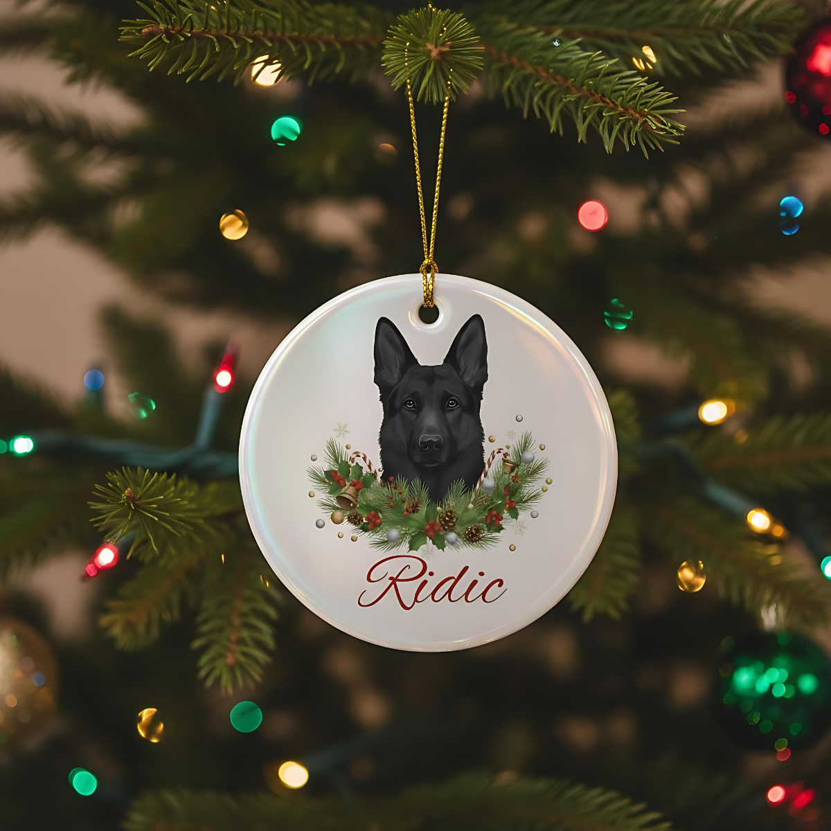 Personalized German Shepherd Christmas Ornament | Custom GSD Dog Name Ceramic Tree Decoration | German Shepherd Gift