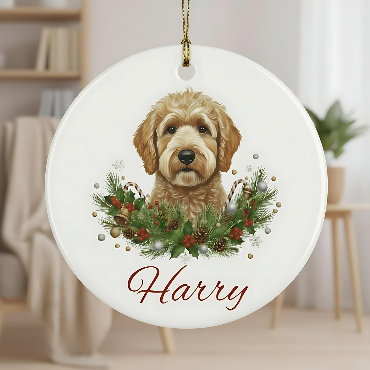 Personalized Doodle Christmas Ornament | Custom Doodle Dog Name Ceramic Keepsake | Doodle Dog Gift