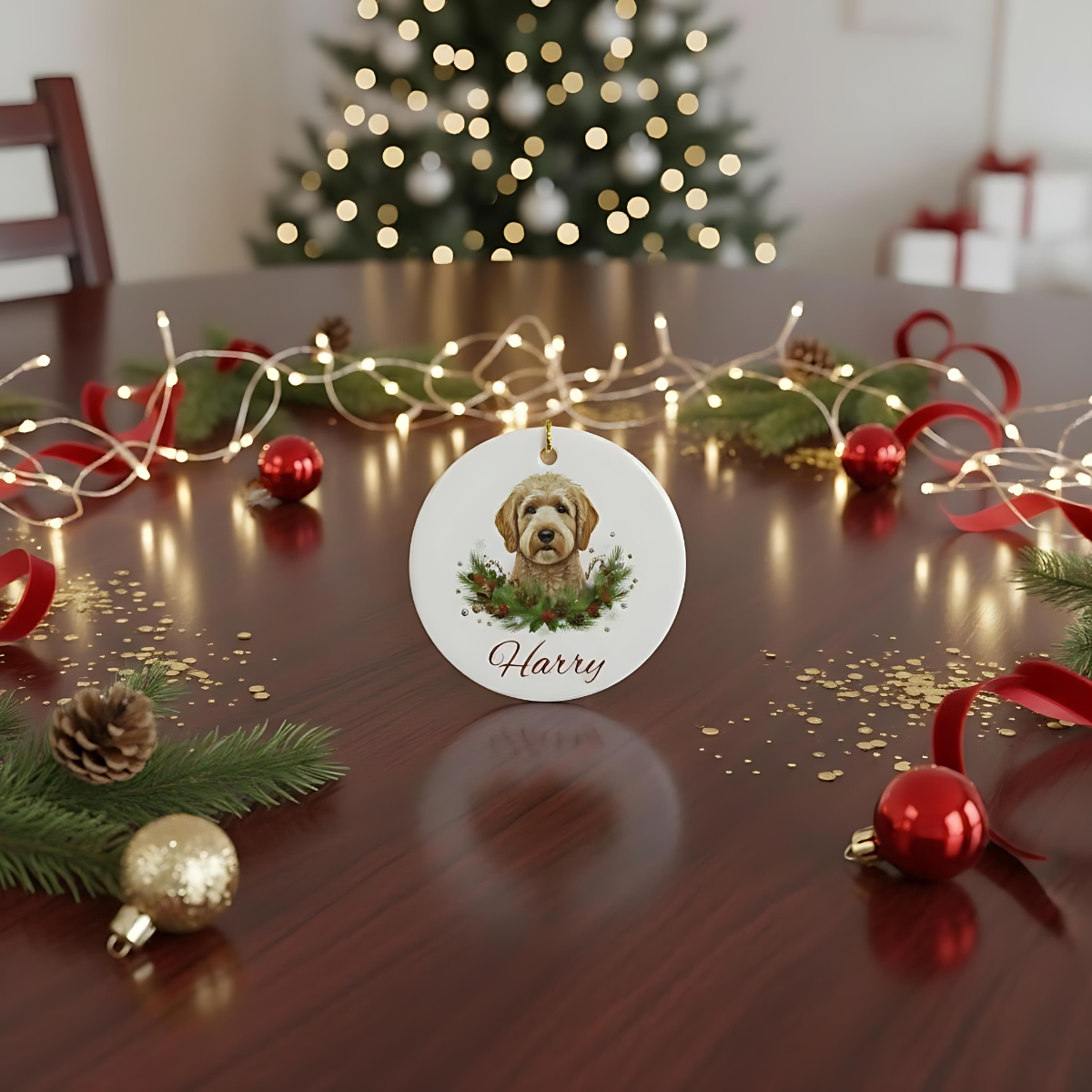 Personalized Doodle Christmas Ornament | Custom Doodle Dog Name Ceramic Keepsake | Doodle Dog Gift