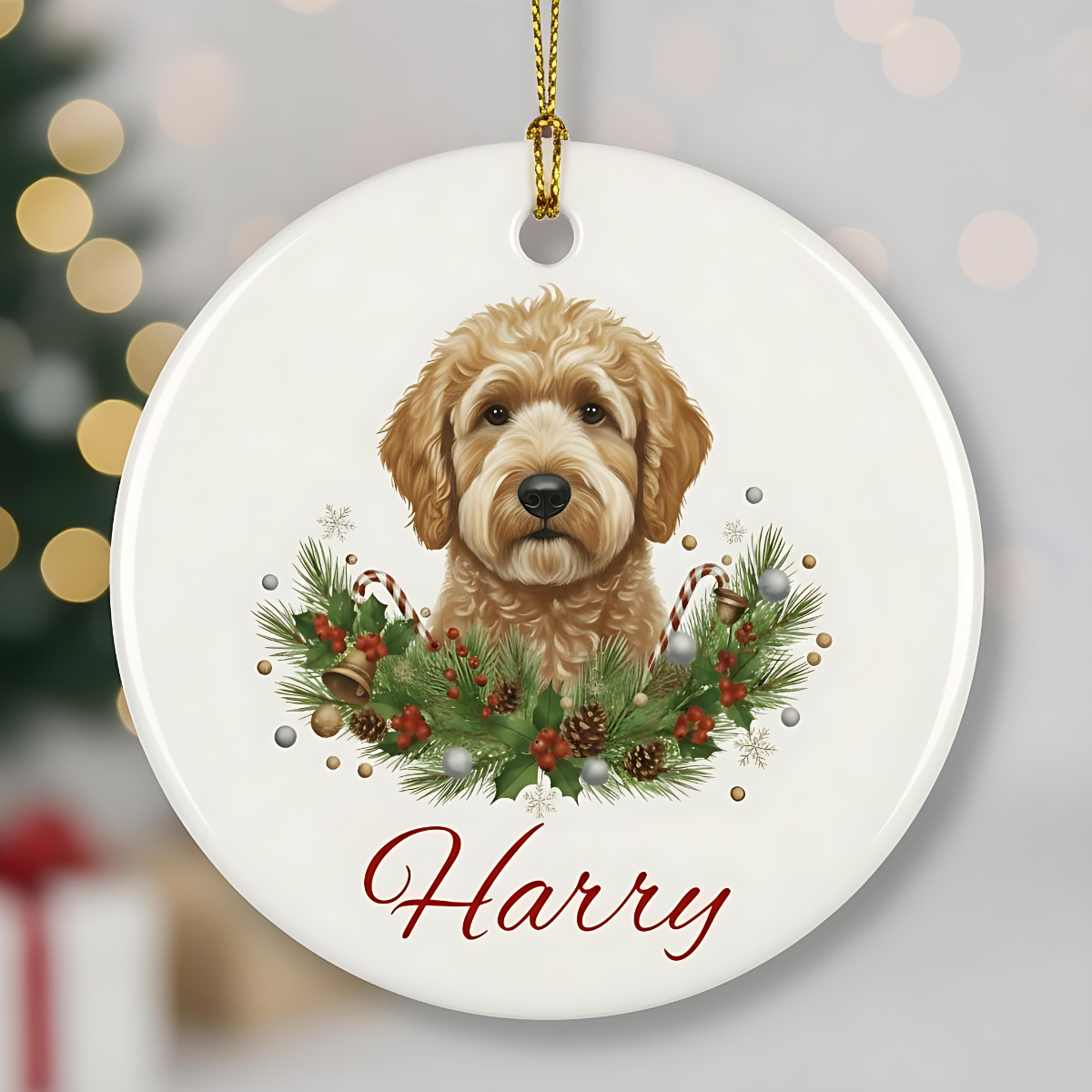 Personalized Doodle Christmas Ornament | Custom Doodle Dog Name Ceramic Keepsake | Doodle Dog Gift