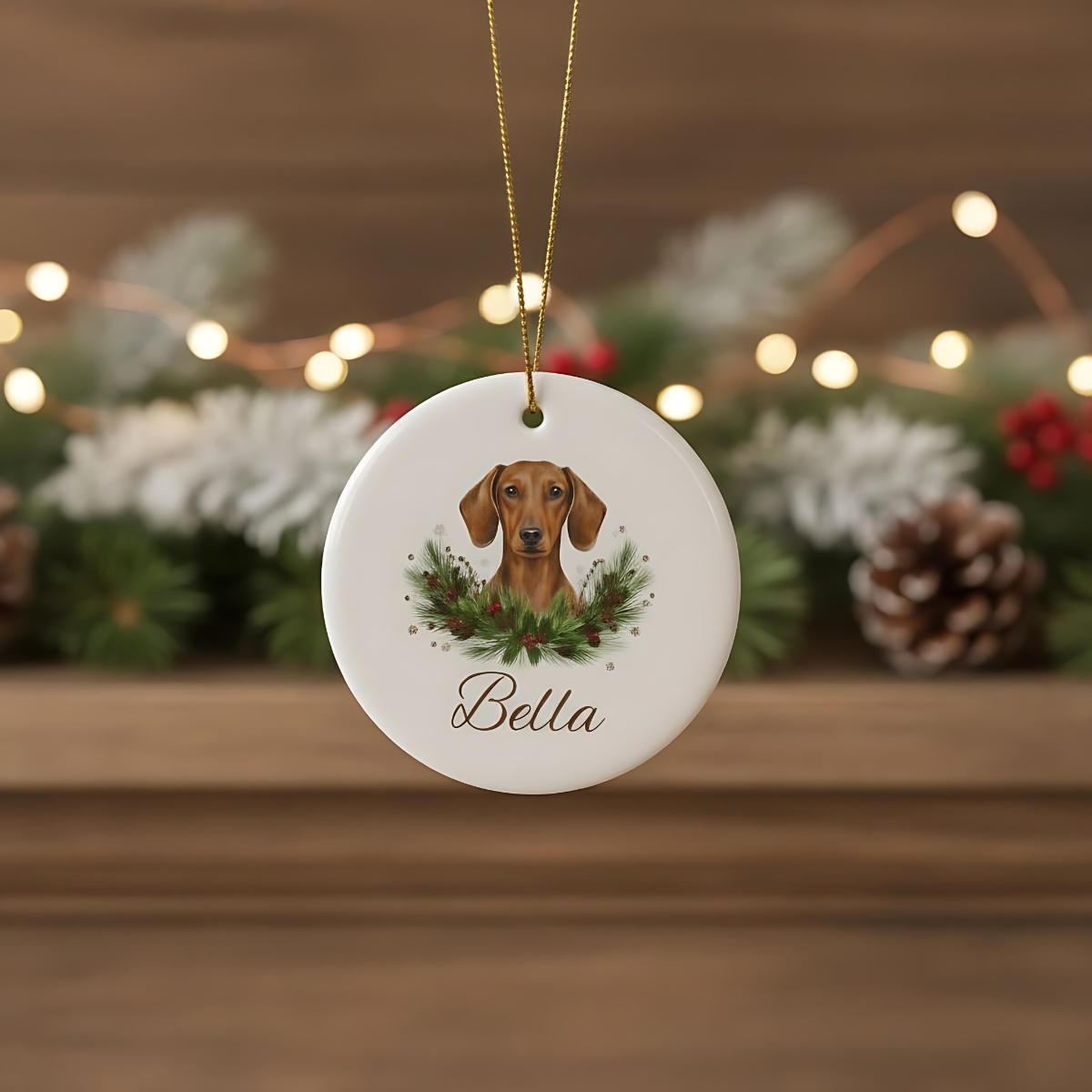 Personalized Dachshund Christmas Ornament | Custom Doxie Dog Name Ceramic Keepsake | Wiener Dog Gift