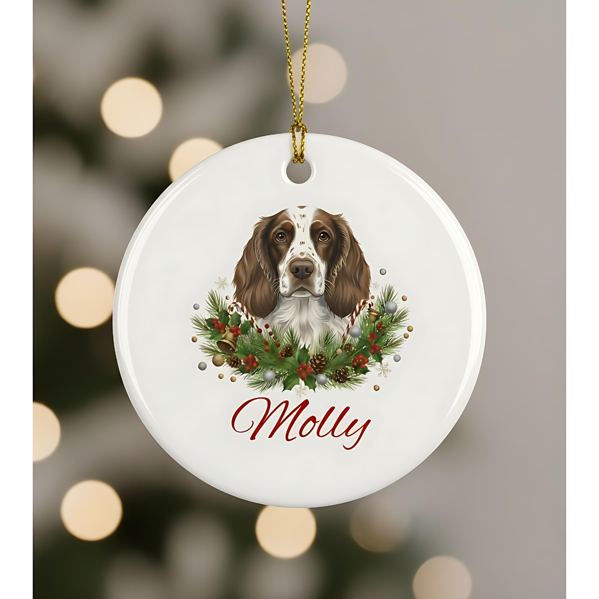 Personalized Springer Spaniel Christmas Ornament | Custom English Springer Spaniel Dog Name Ceramic Keepsake | Spaniel Gift