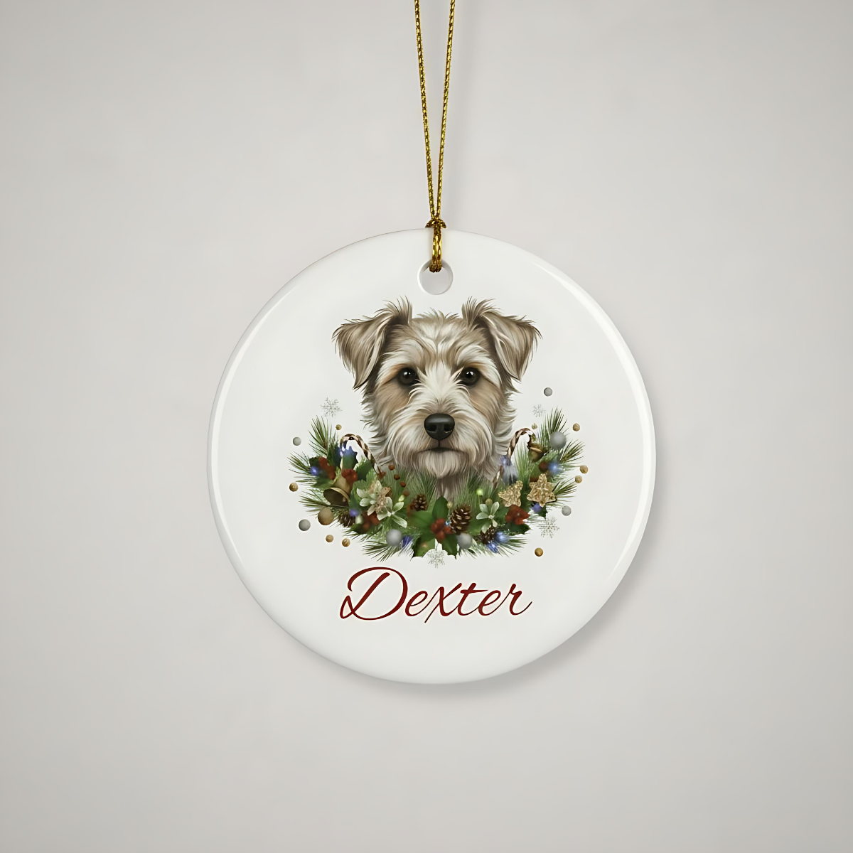 Personalized Terrier Christmas Ornament | Custom Terrier Dog Name Ceramic Keepsake | Terrier Gift for Dog Lovers
