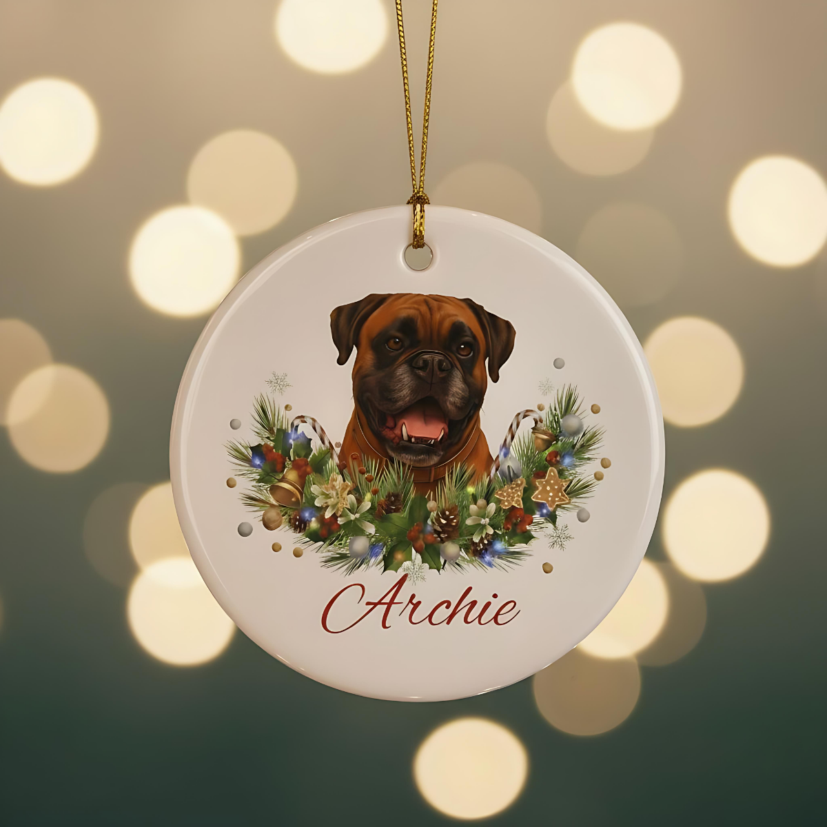 Personalized Boxer Christmas Ornament | Custom Boxer Dog Name Ceramic Keepsake | Boxer Gift for Dog Lovers