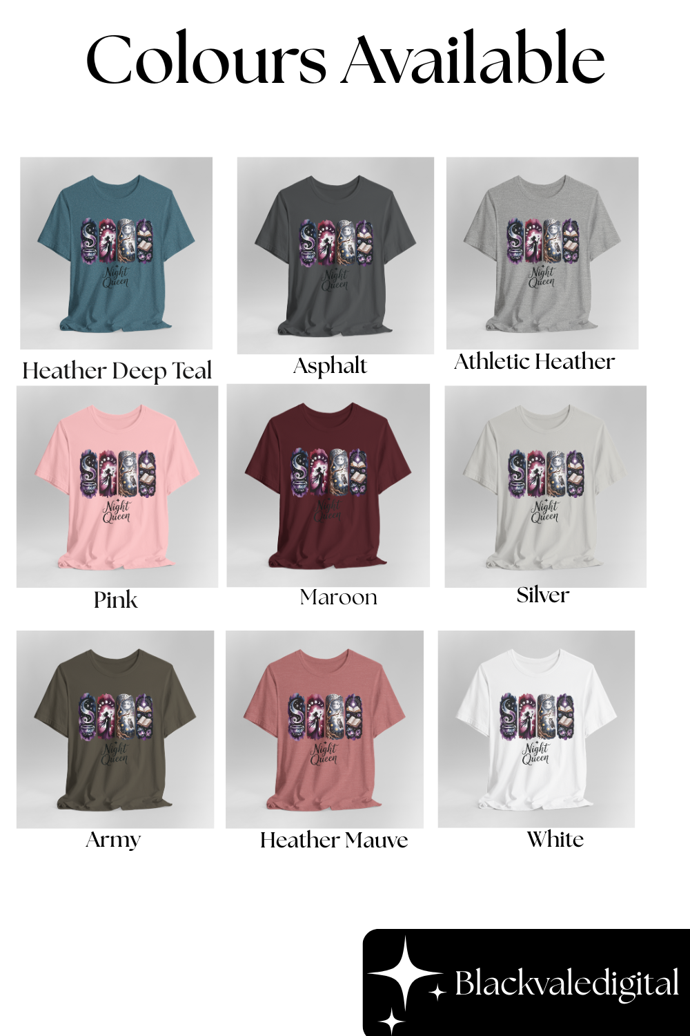 Night Queen Witchy T-Shirt | Witchy Glam Celestial Shirt | Dark Feminine Energy Tee | Moon Goddess Witchcore Graphic Top