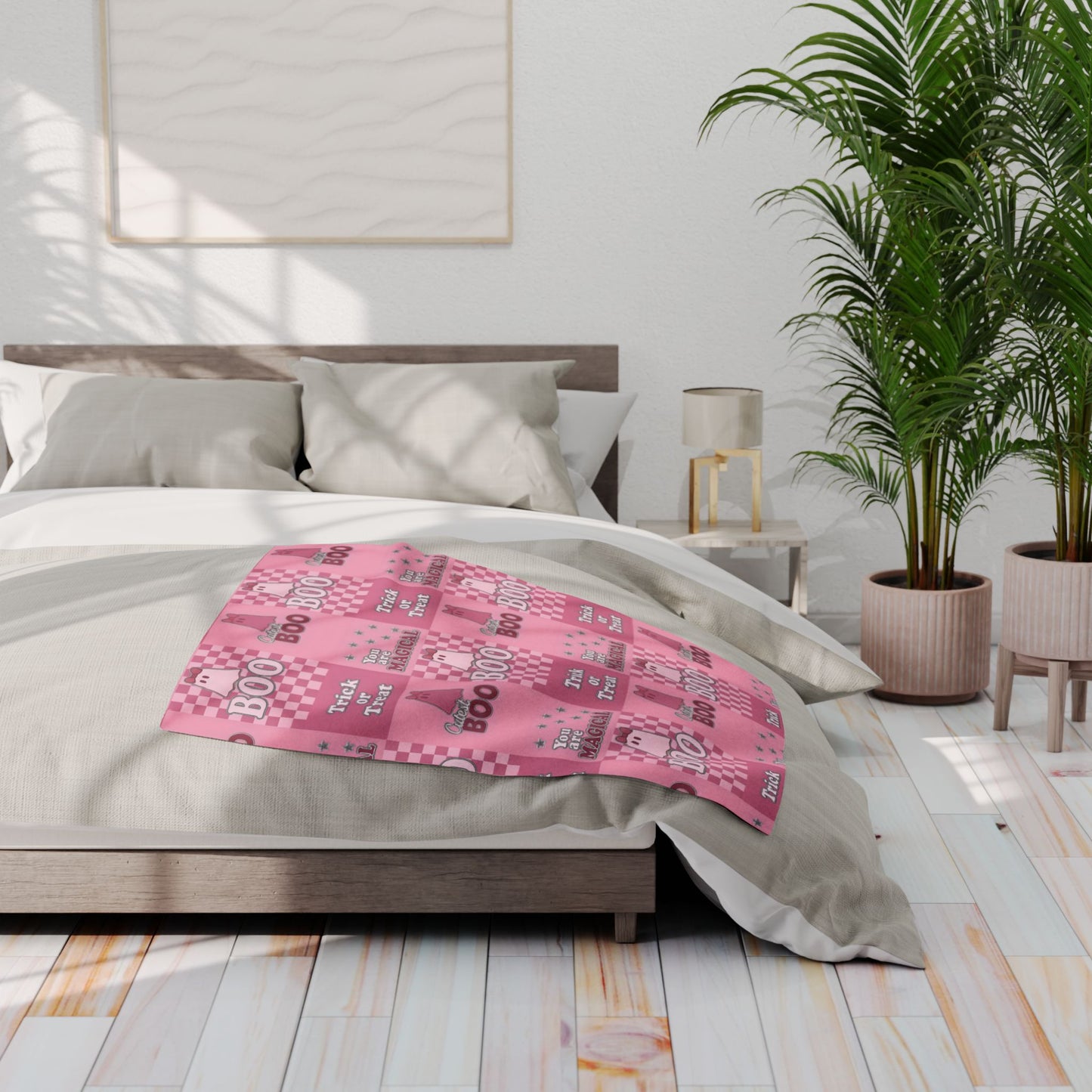 Cutest Boo Pink Ghost Blanket, This soft and fluffy throw features charming ghosties dancing across a playful pink canvas, making it the perfect snuggle blanket for cozy nights in.
