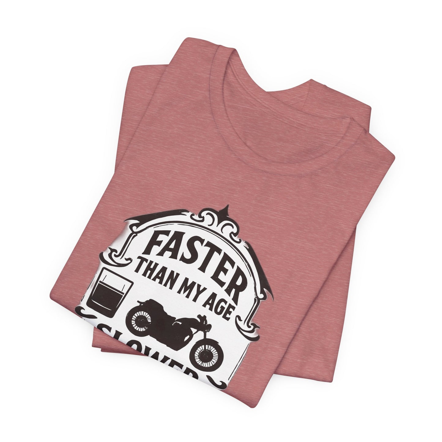 Faster Than My Age Slower Than My Whiskey T-shirt, This vintage-inspired motorbike tee is a salute to the open road, perfect as both biker apparel and a distinctive biker gift