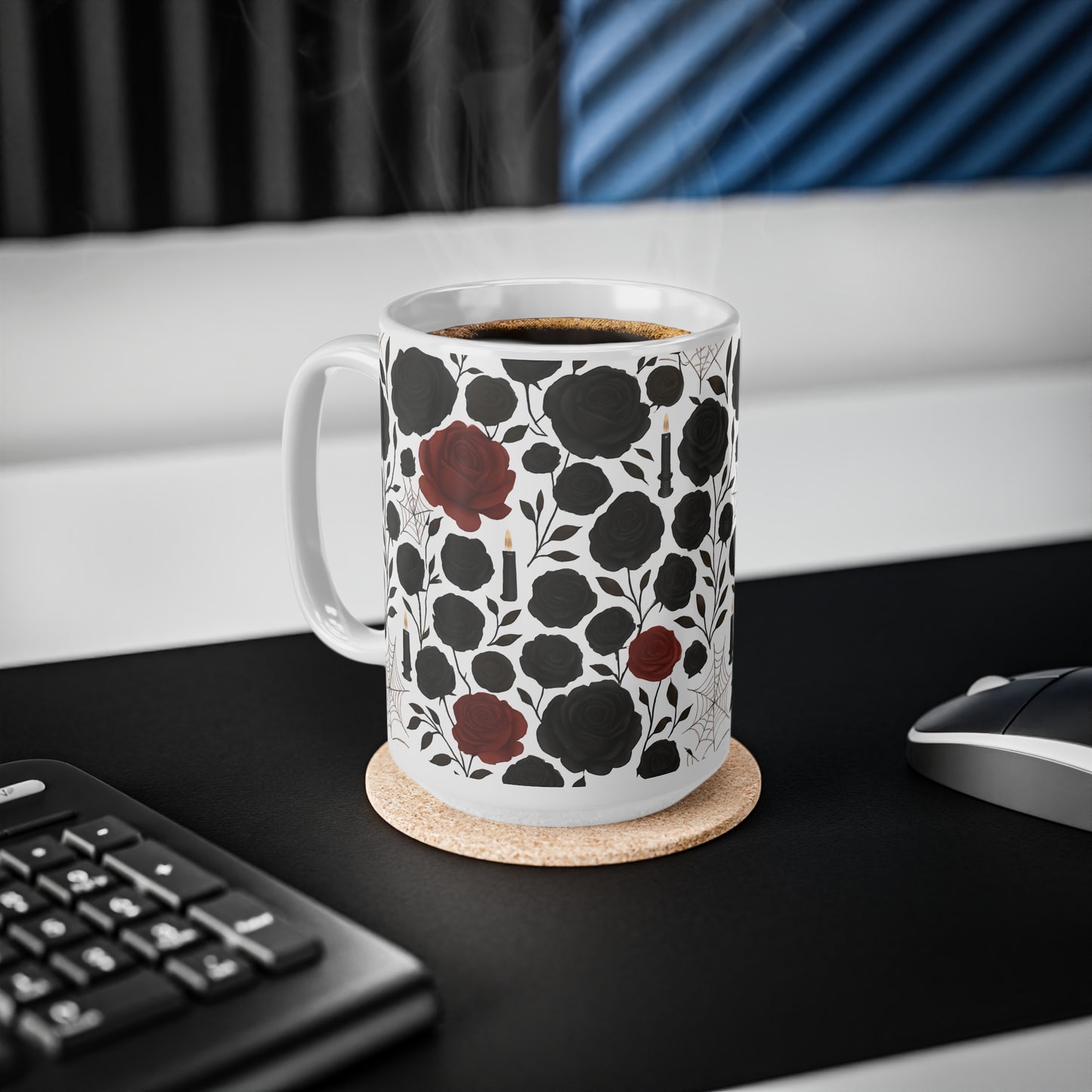 Gothic Rose Halloween Mug, a mystical blend of elegance and enchantment,adorned with intricately designed roses, making every sip feel like a spellbinding experience, Perfect for your morning brew.