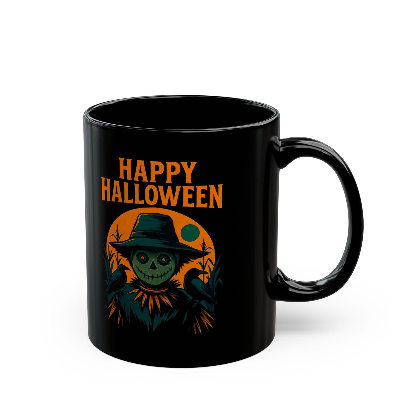 Happy Halloween Scarecrow Mug, This spooky mug is a delightful fusion of vibrant autumn hues and charmingly eerie designs, perfect for your morning brew.