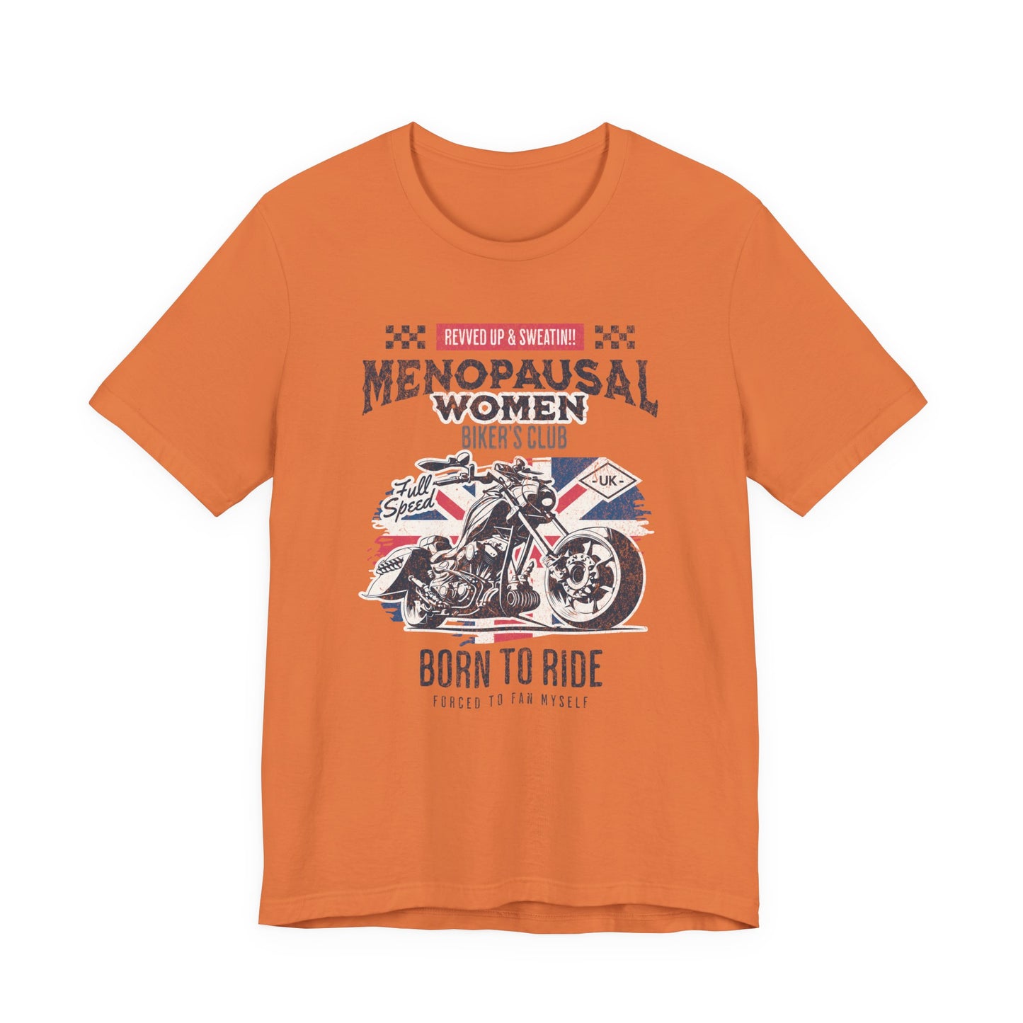 Menopausal Women's Biker Club T-Shirt, Menopause Humor Shirt, Female Biker Tee, Motorcycle Mom Gift, Moto Mama Shirt, Union Jack, Biker Babe