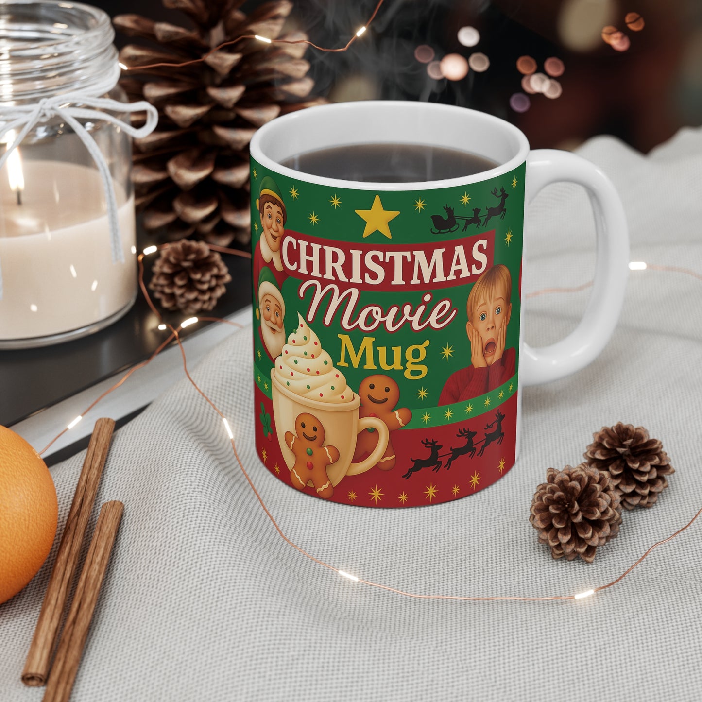 Christmas Movie Mug,Celebrate the joyful season with a mug that radiates warmth, cheer, and holiday magic.