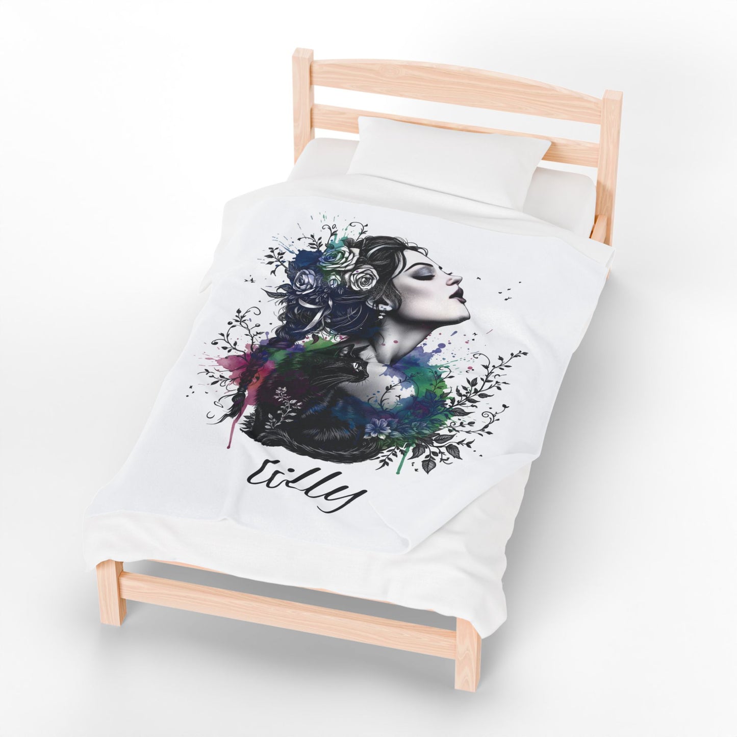 Personalized throw, dark academia cat blanket, witchy decor couch blanket gift.