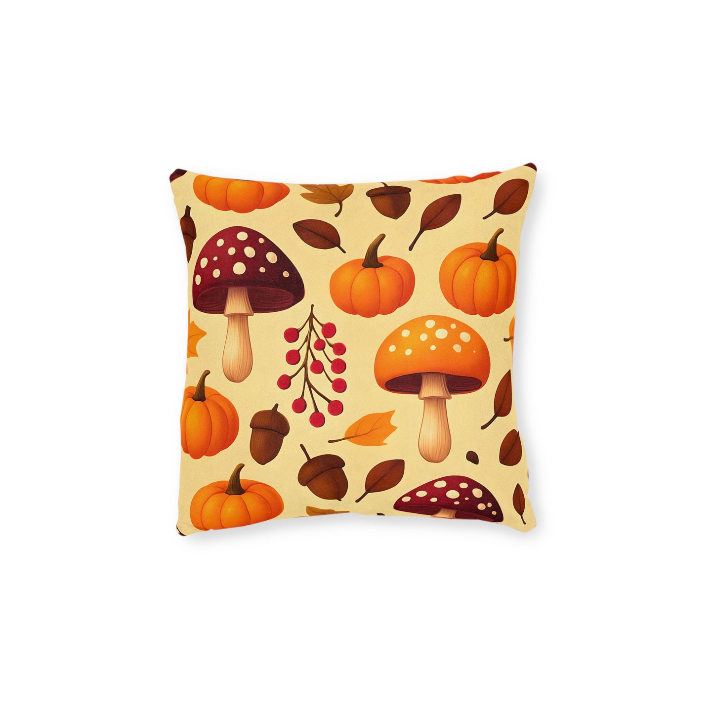 Pumpkin Mushroom Autumn Pillow, with its playful design featuring a cozy pumpkin and whimsical mushroom, perfect for embracing Hello Autumn.