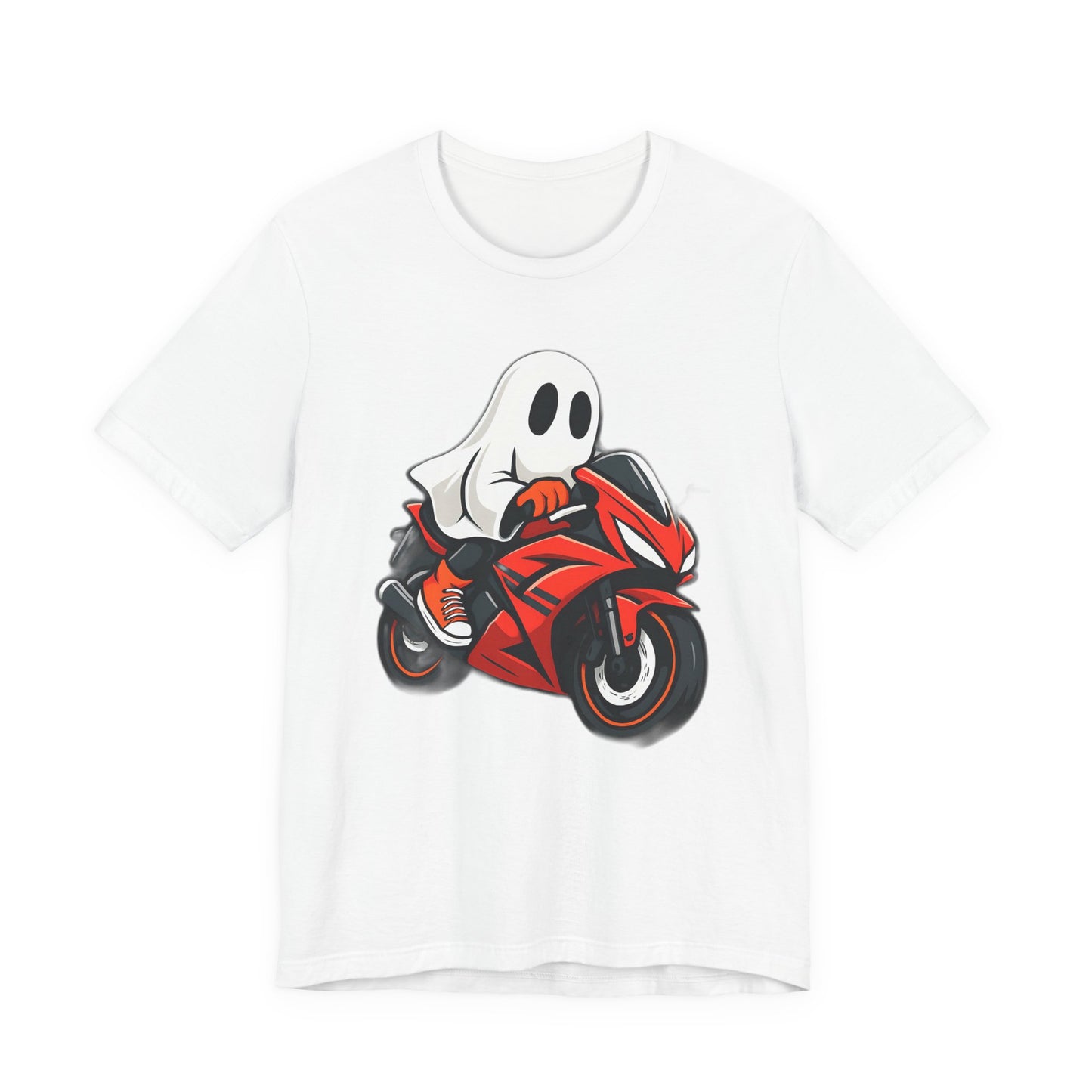 Ghosty Biker T-shirt, This ghost rider shirt captures the essence of Halloween with its hauntingly cool design, making it an essential piece for motorcycle enthusiasts who crave a dose of the supernatural.