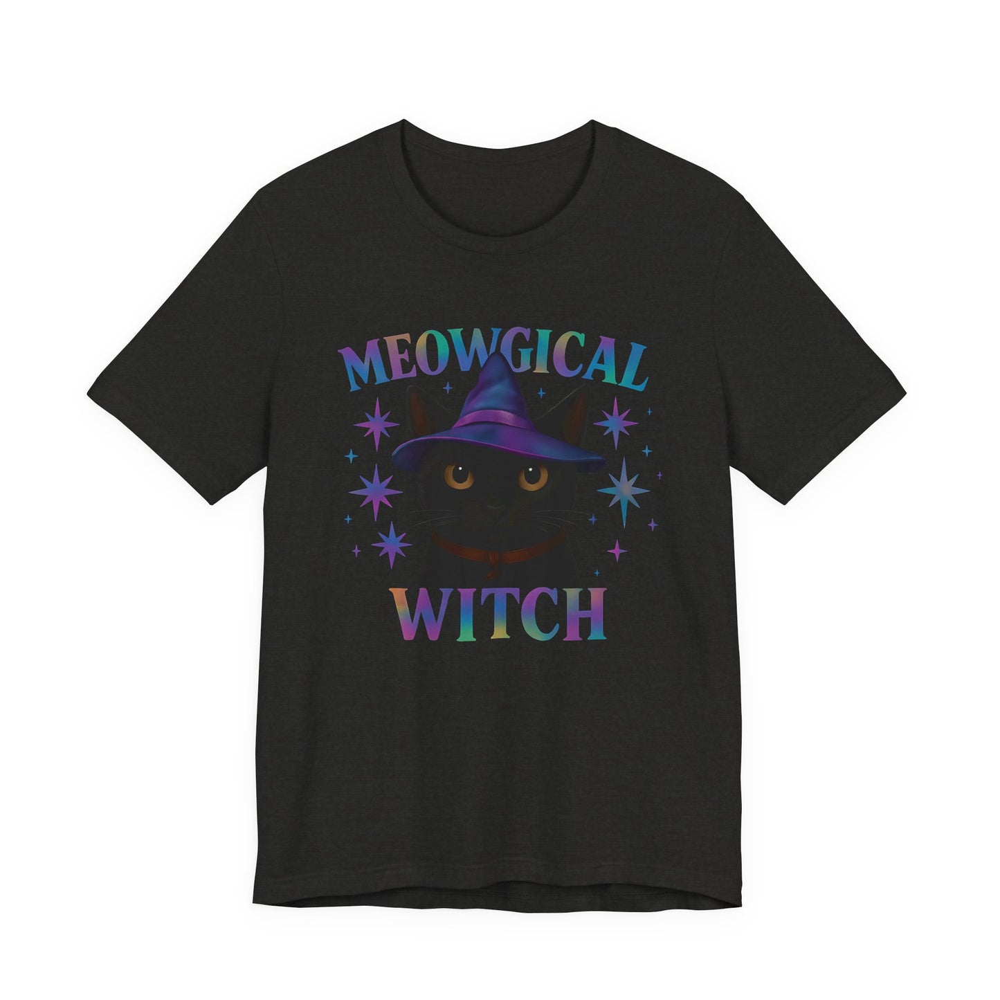 Meowgic Witch, This tee captures the essence of magical cat allure with its holographic cat design, bringing the bewitching appeal of black cats magic straight into your wardrobe