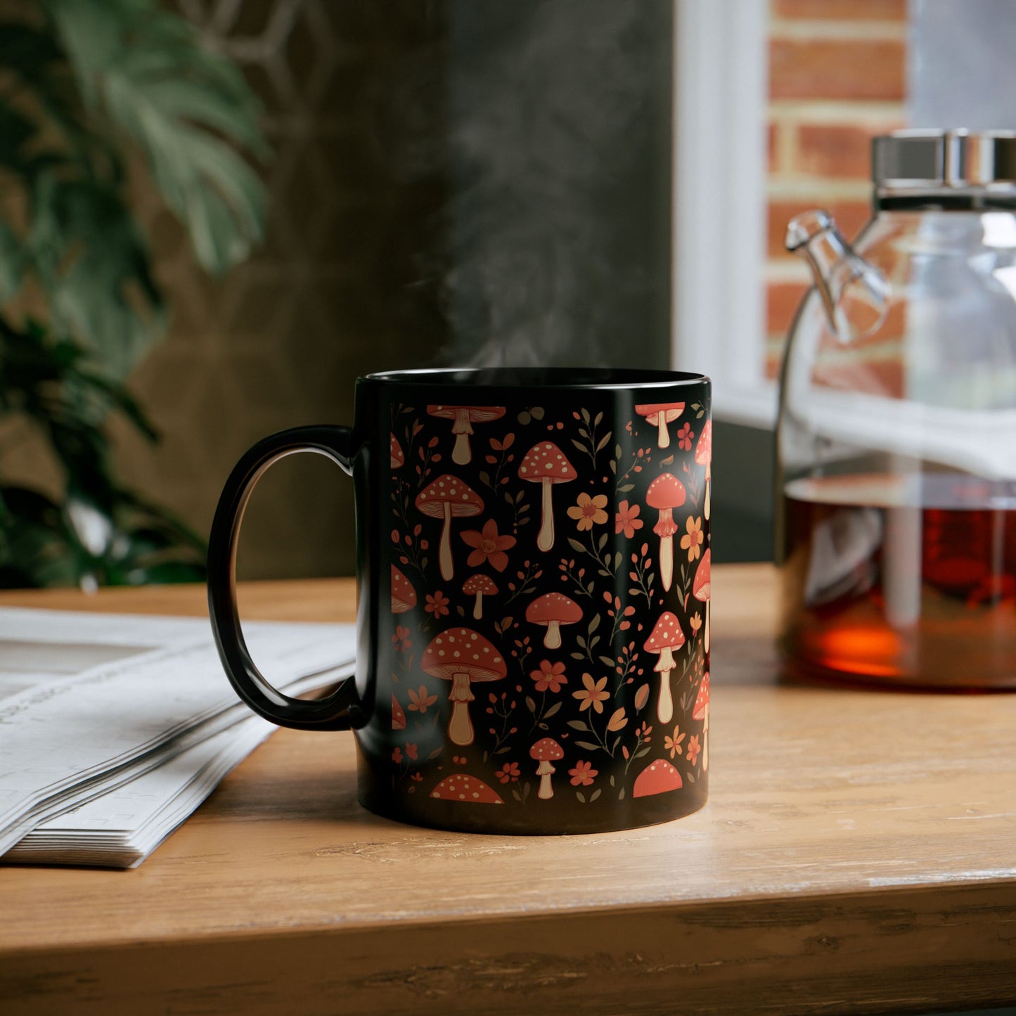 Autumnal Red Mushroom Mug, Perfect for those who adore a touch of the extraordinary in their mushrooms mug collection.