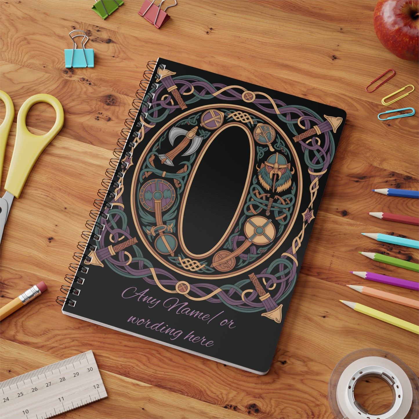 Personalized Norse Witchy Monogram A5 Notebook, Custom Journal,Monogram Notebook, Grimoire Journal, Book Of Shadows, Viking Grimoire Journal