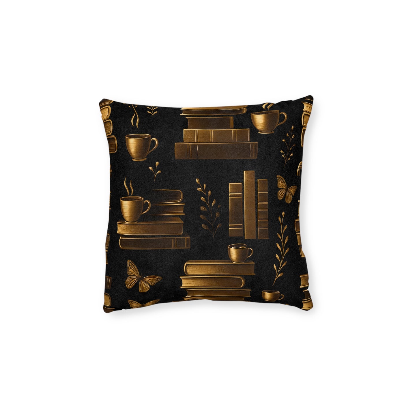 Books and Coffee Cushion, Perfect for cozy corners or grand libraries, this pillow is not just decor—it's a celebration of your passion for books and the comforting ritual of a quiet coffee moment.