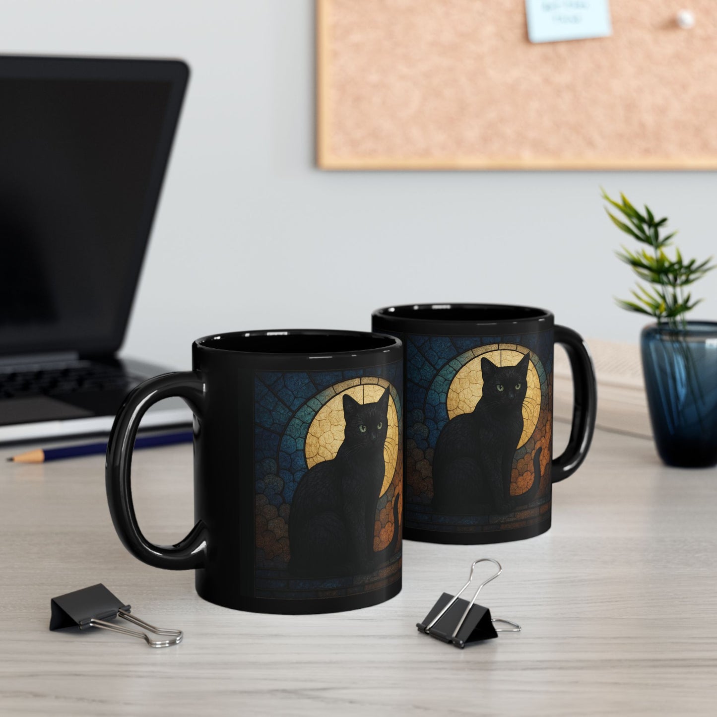 Moon Cat Stained Glass Effect Mug, Embrace the mysterious elegance with every sip, and let this cat stained glass masterpiece become your new favorite moon mug. witchy gift