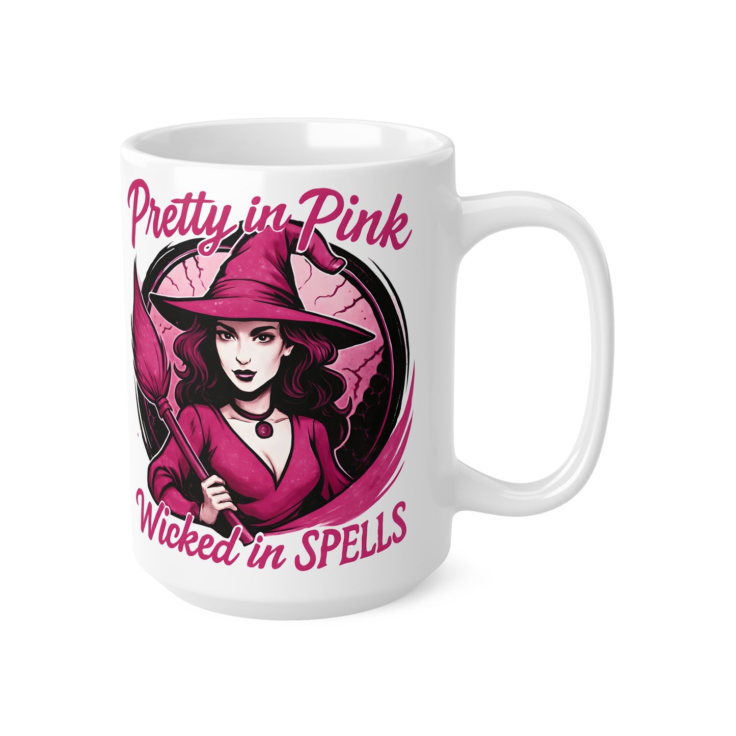Pretty in Pink Witch Mug, Wicked Spells Coffee Mug, This pink witch mug is perfect for those who relish in the whimsical world of magic and brew.