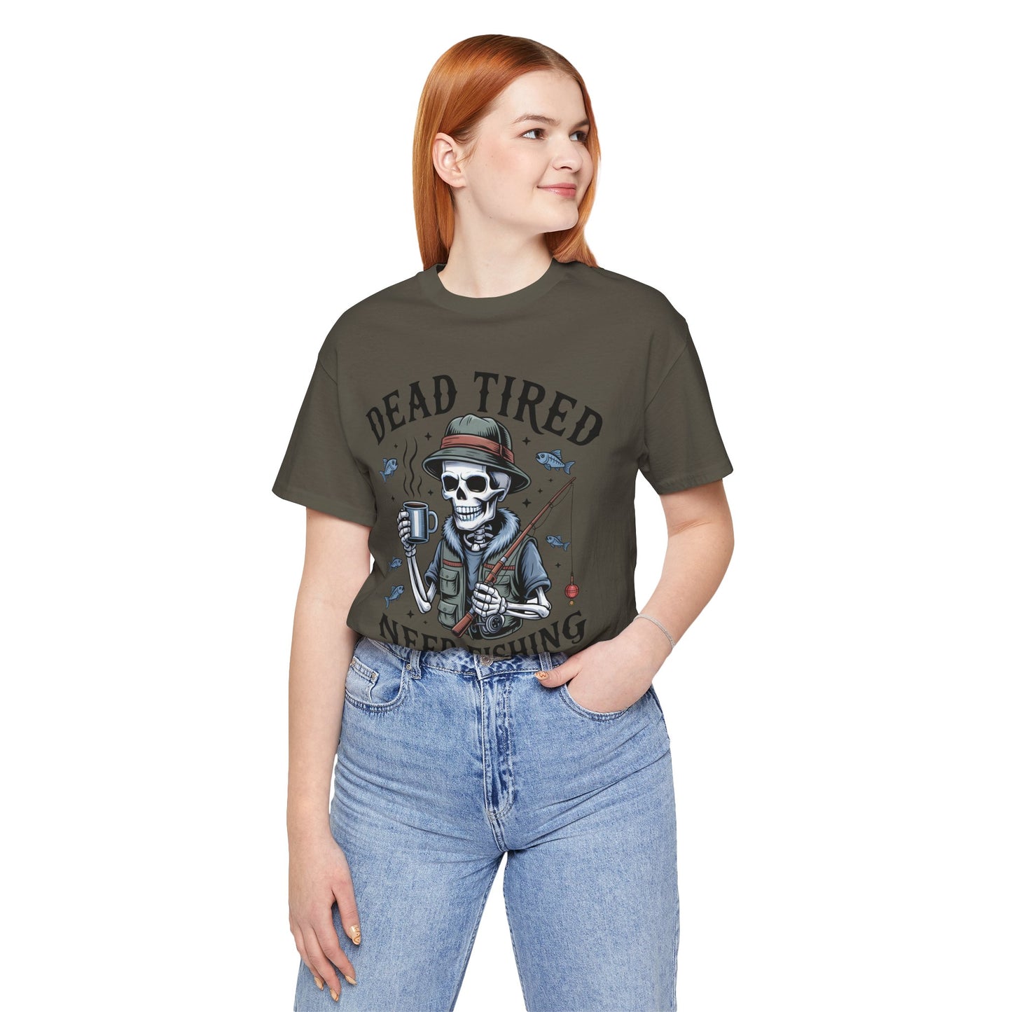 Dead Tired Need Fishing T-Shirt, Funny Fishing Shirt, Skeleton Fishing Tee, Fishing Dad Gift, Fisherman T-Shirt,Skeleton Graphic Tee