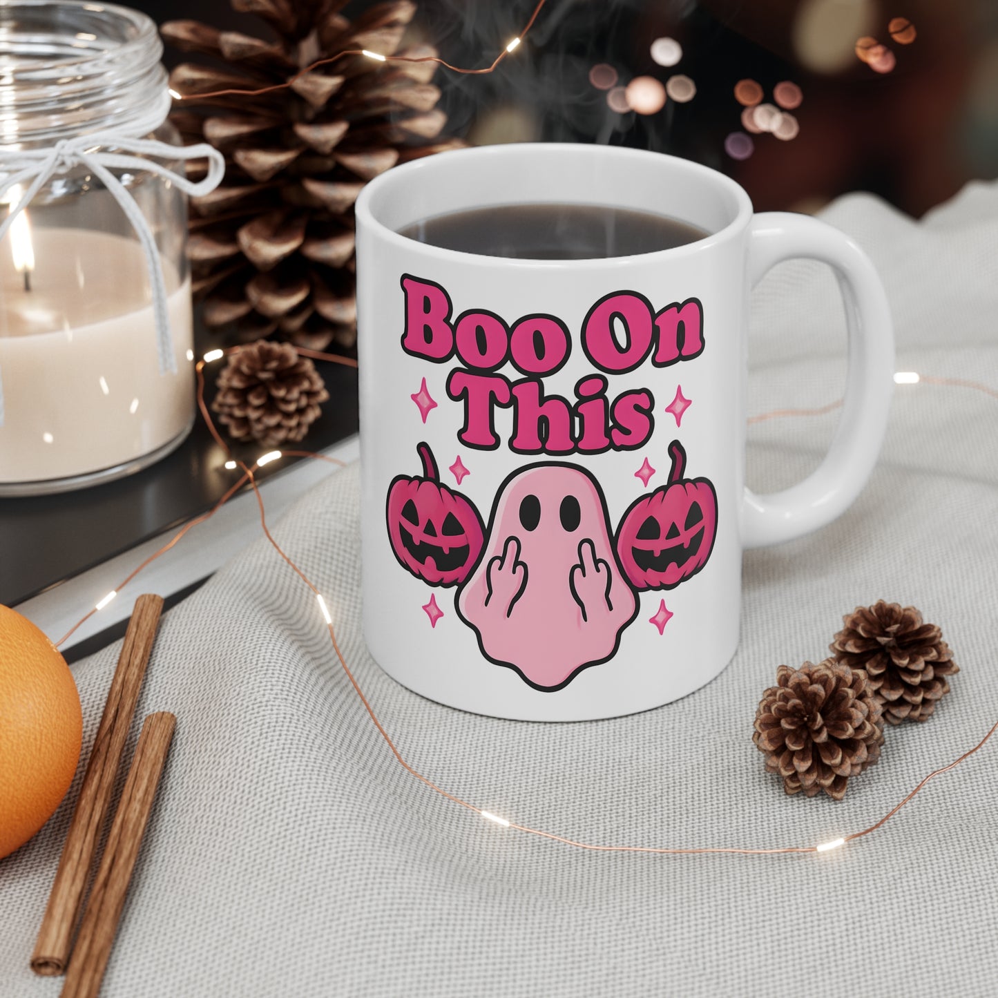 Boo On This Pink Ghosty Halloween Mug, whimsical blend where charm meets spooktacular fun.