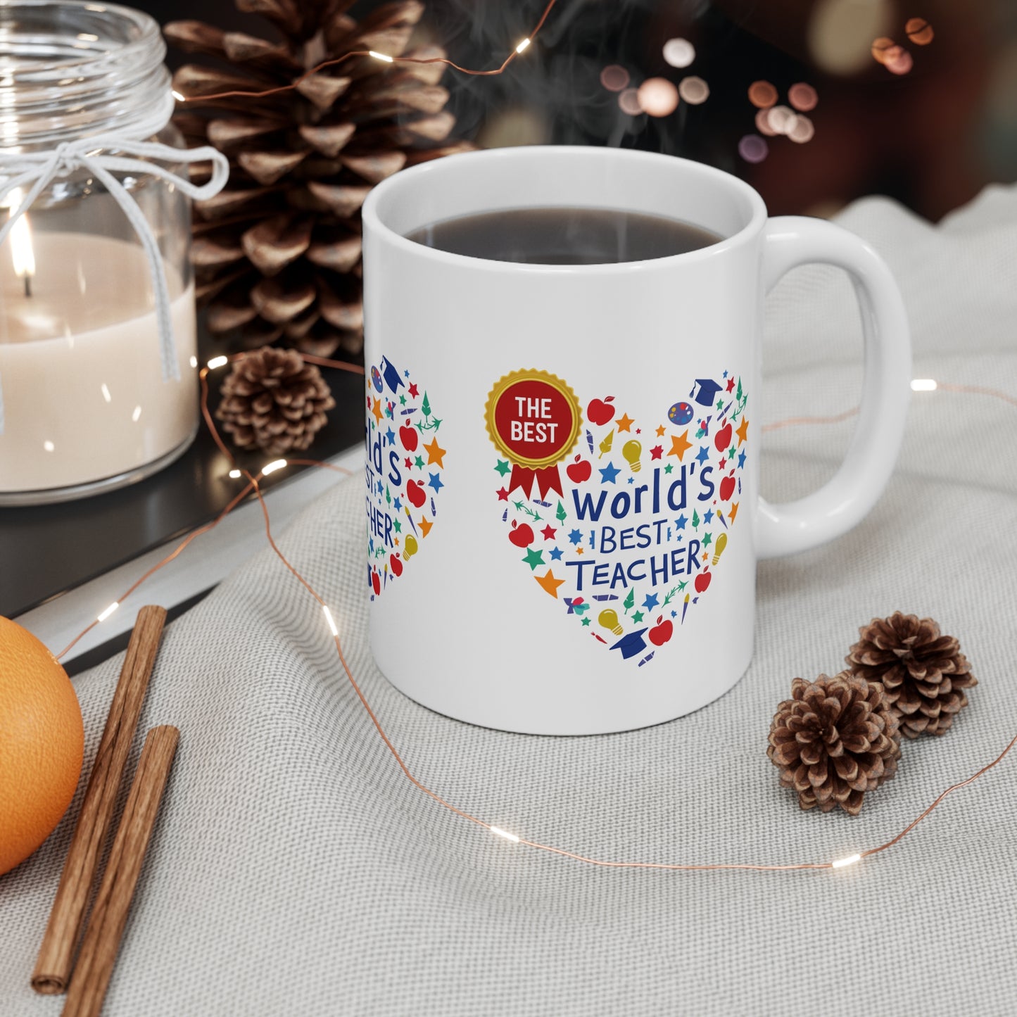 World's Best Teacher Mug - Ideal for teachers, students, or parents looking to show gratitude, it makes a thoughtful gift for Teacher Appreciation Week, end-of-year celebrations, or just-because moments.