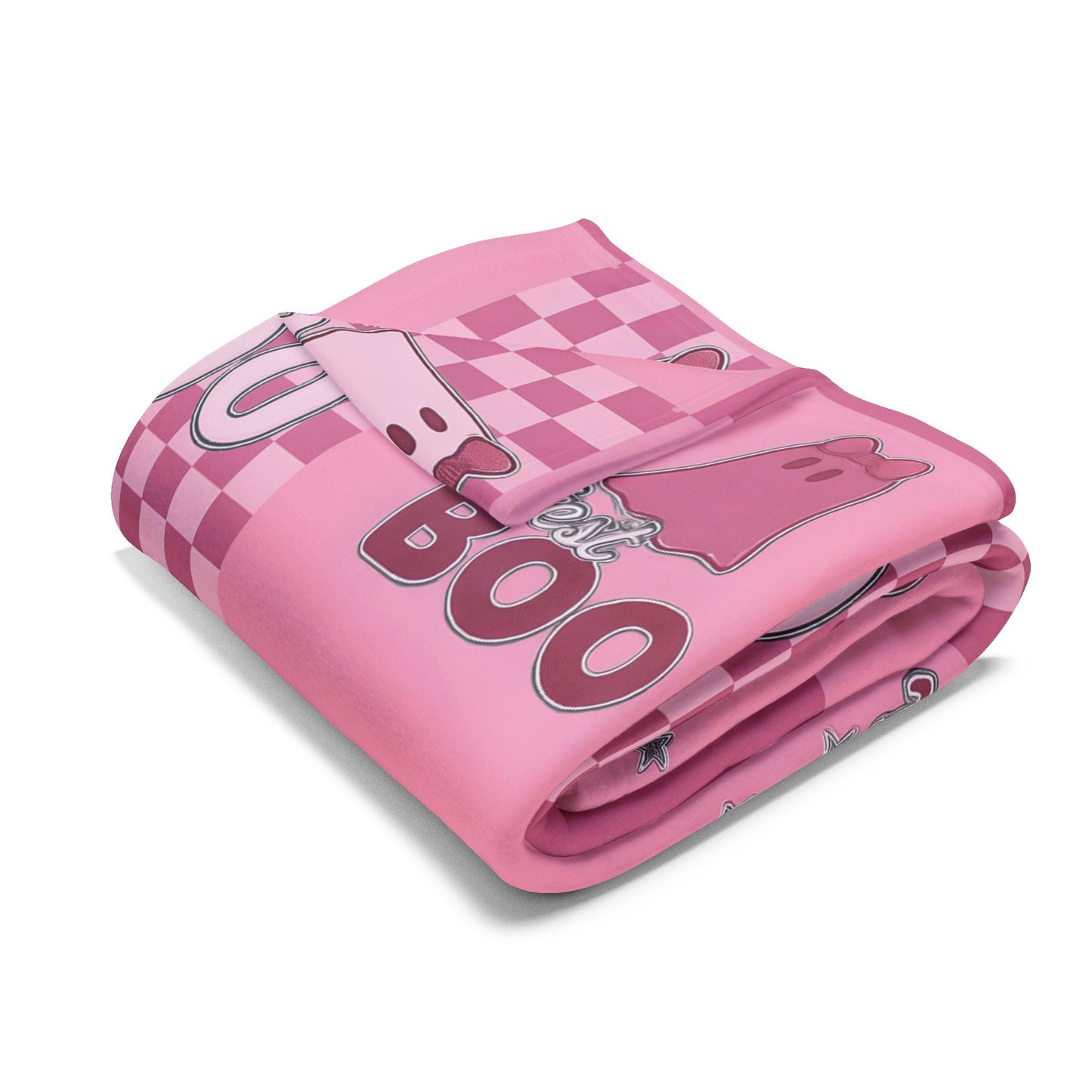 Cutest Boo Pink Ghost Blanket, This soft and fluffy throw features charming ghosties dancing across a playful pink canvas, making it the perfect snuggle blanket for cozy nights in.