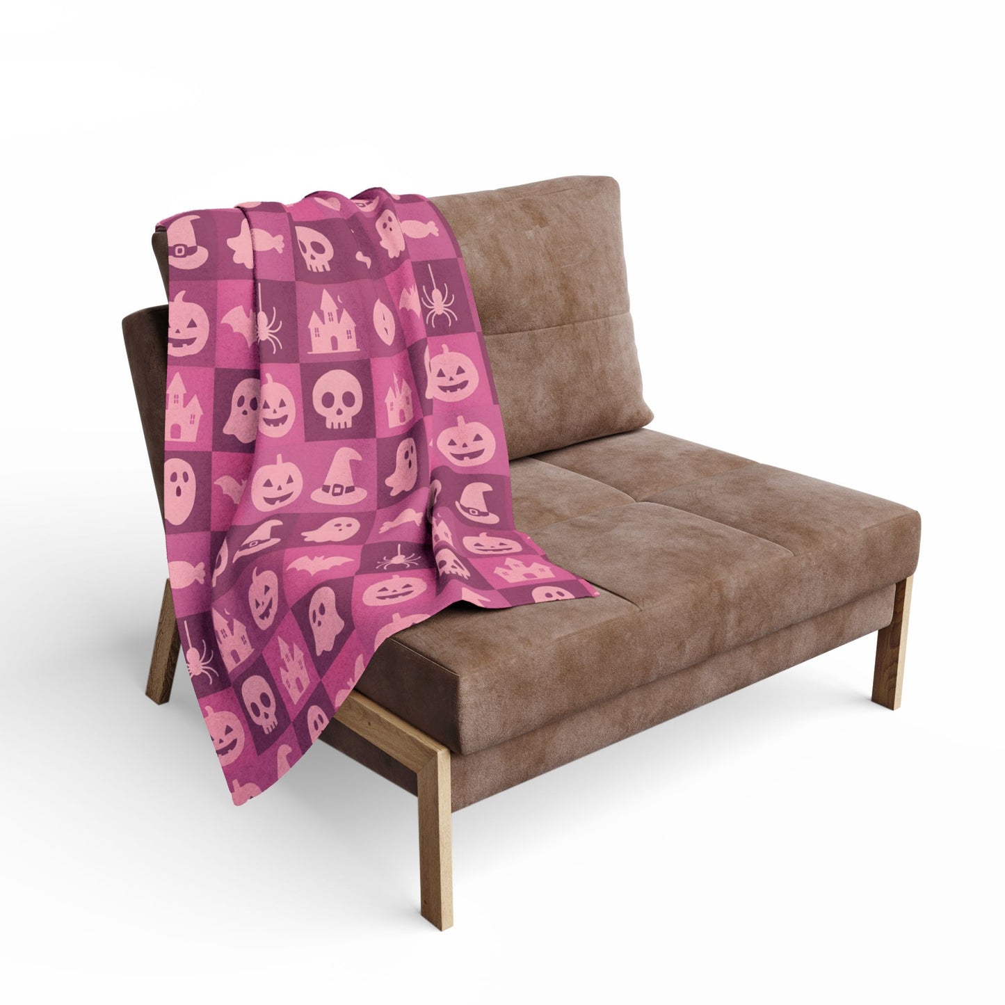 Spooky Pink Halloween Blanket, perfect for adding a unique twist to your seasonal decor. Drape this plush pink ghost blanket over your sofa to invite a cozy, festive warmth