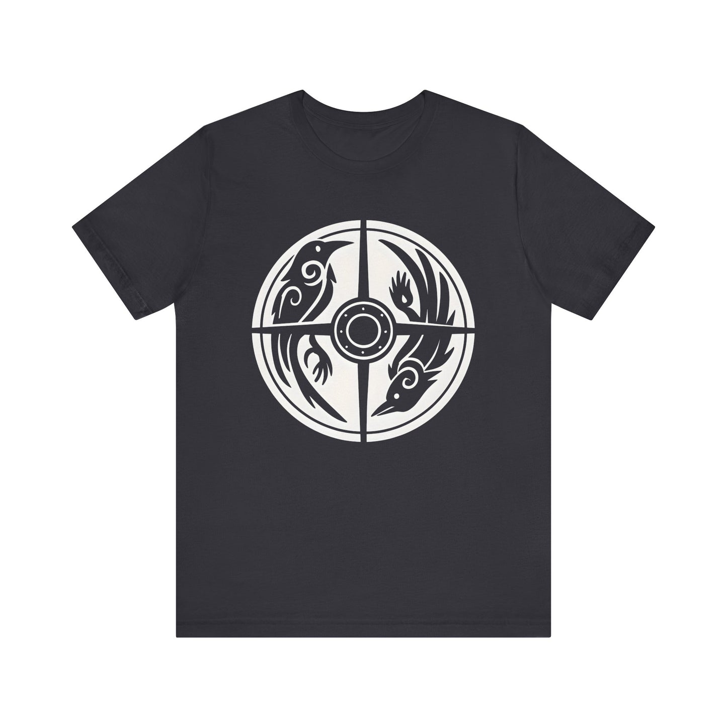 Norse Raven Shield T-shirt, Embrace the spirit of ancient warriors, an essential piece for any lover of Viking apparel.