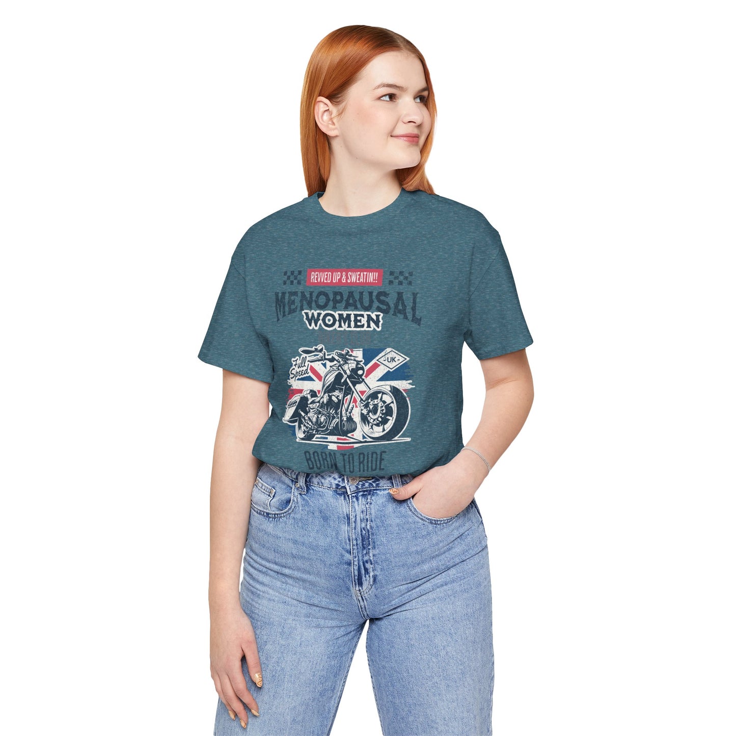 Menopausal Women's Biker Club T-Shirt, Menopause Humor Shirt, Female Biker Tee, Motorcycle Mom Gift, Moto Mama Shirt, Union Jack, Biker Babe