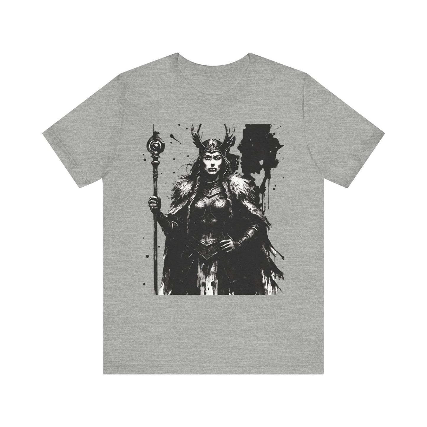 Frigg Norse Goddess T-shirt, captures the essence of Frigg, the revered Norse goddess, renowned in Nordic mythology as the embodiment of foresight and wisdom.