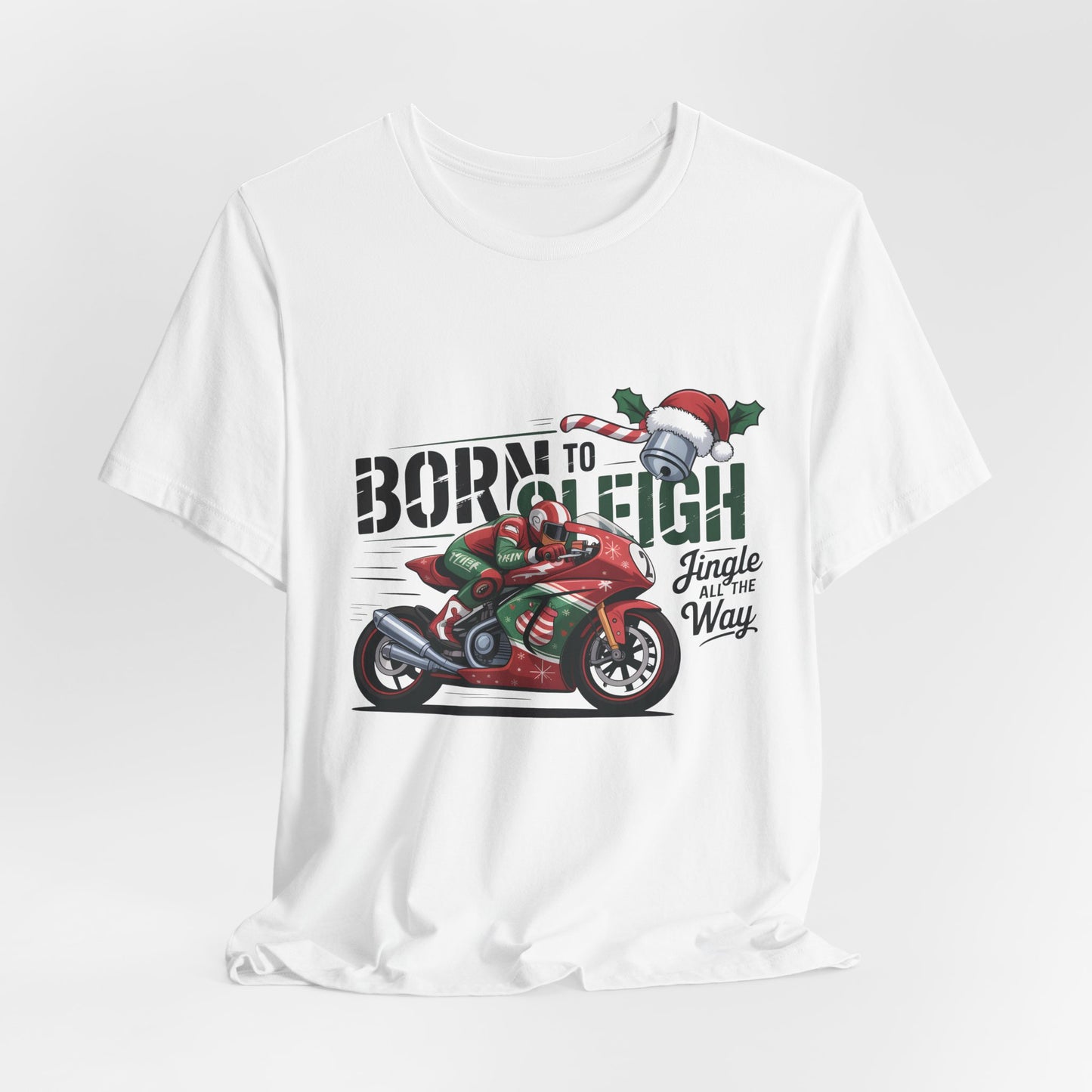 Jingle Bells Biker T-shirt, Motorcycle Shirt, this motorcycle shirt captures the spirit of the season and the open road. Perfect as a biker christmas gift.