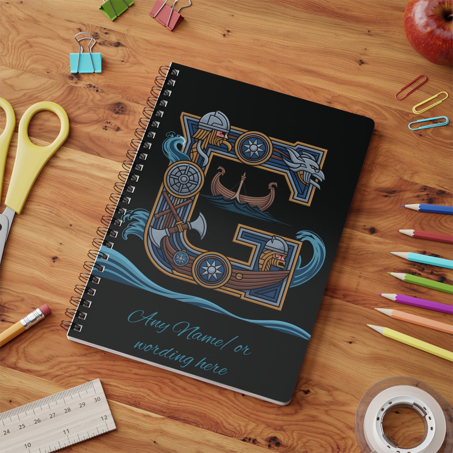 Personalized Norse Witchy Monogram A5 Notebook, Custom Journal,Monogram Notebook, Grimoire Journal, Book Of Shadows, Viking Grimoire Journal