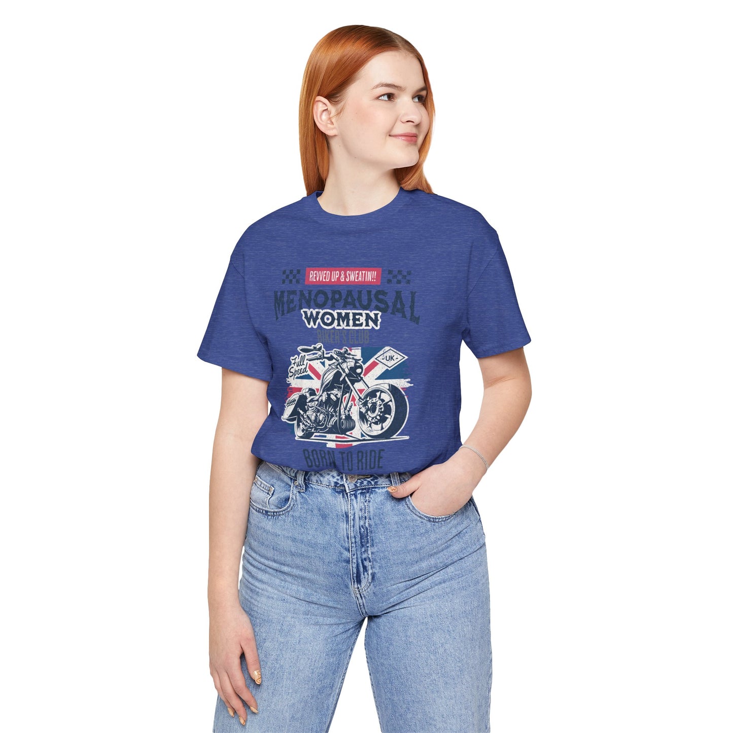 Menopausal Women's Biker Club T-Shirt, Menopause Humor Shirt, Female Biker Tee, Motorcycle Mom Gift, Moto Mama Shirt, Union Jack, Biker Babe