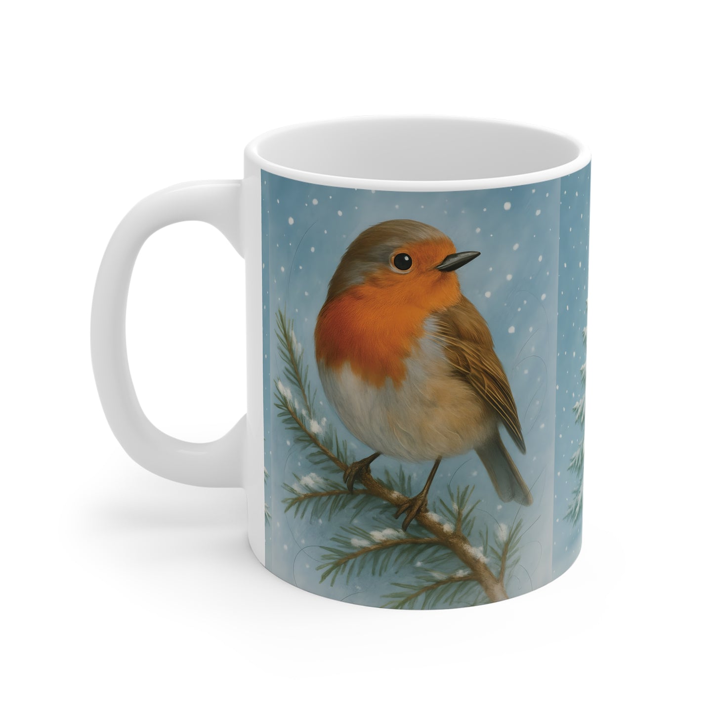 Winter Robin Coffee Mug, This enchanting festive mug captures the essence of Christmas with its charming illustration of a winter robin.robin coffee mug