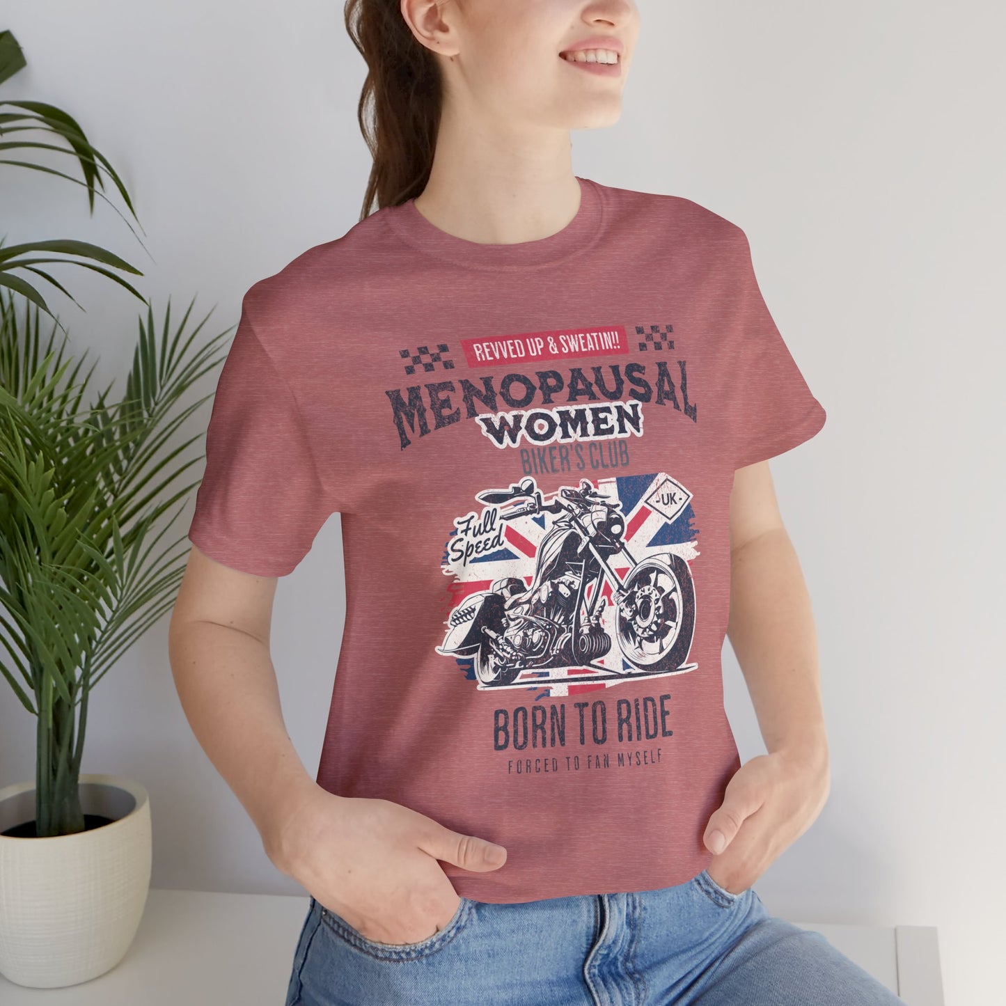Menopausal Women's Biker Club T-Shirt, Menopause Humor Shirt, Female Biker Tee, Motorcycle Mom Gift, Moto Mama Shirt, Union Jack, Biker Babe