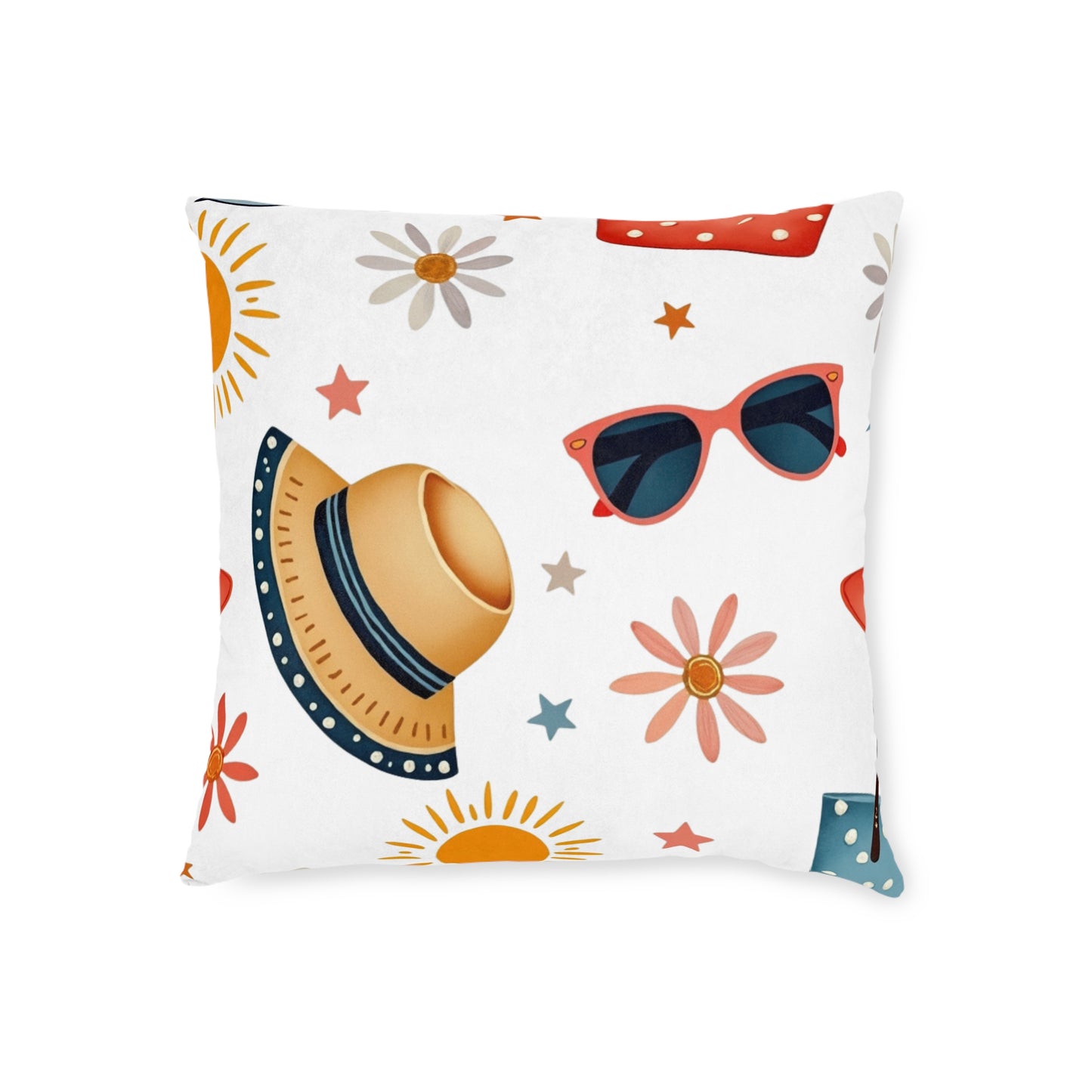 Sunny Day Square Pillow, bring a playful touch to any space. Its bright colours and fun patterns create a cheerful atmosphere.