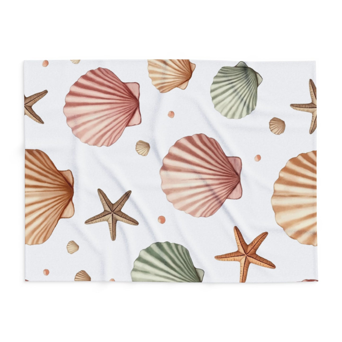 Cozy Beach-Themed Fleece Blanket, Featuring a delightful seashell design, it brings a touch of oceanic beauty to any space.