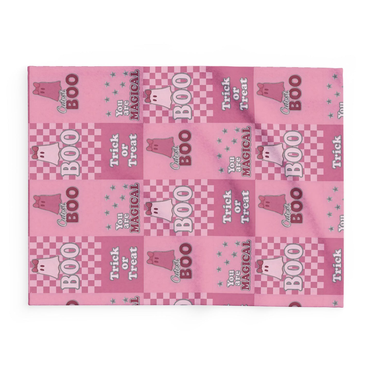 Cutest Boo Pink Ghost Blanket, This soft and fluffy throw features charming ghosties dancing across a playful pink canvas, making it the perfect snuggle blanket for cozy nights in.