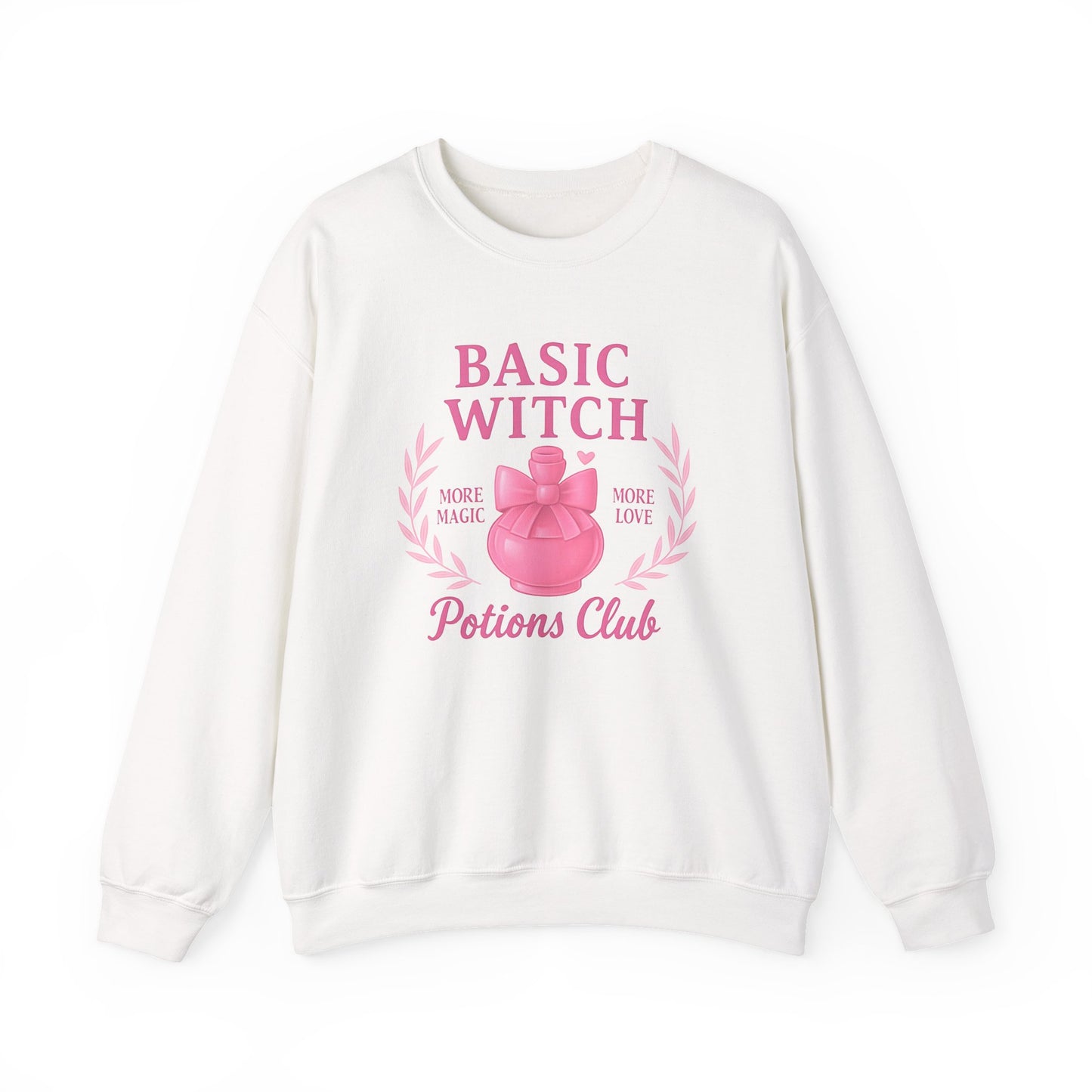 Basic Witch Potions Club Sweatshirt, This witchy sweatshirt exudes autumnal charm with its soft fabric that’s perfect for sweater weather, and features a whimsical potion bottle design reminiscent of a witches brew.