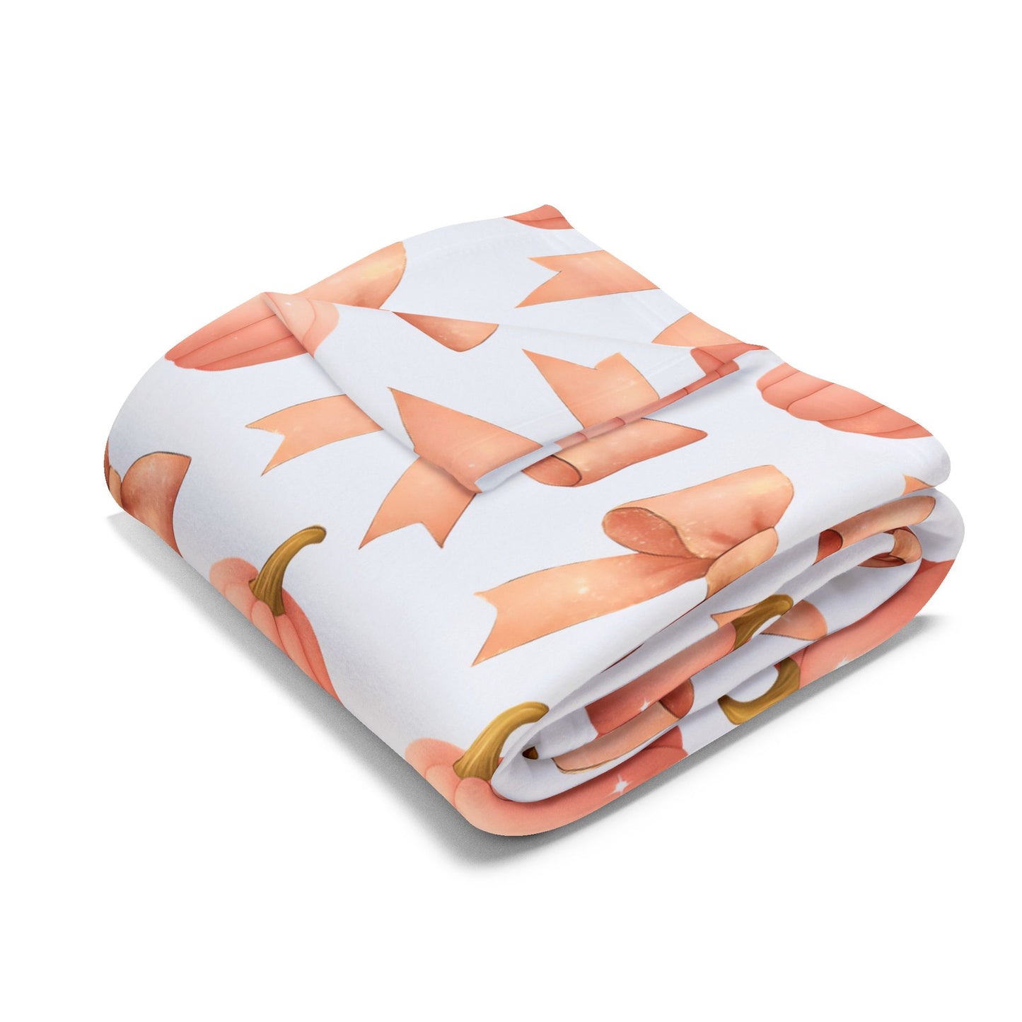 Pink Pumpkins & Pink Bow Artic Fleece Blanket, Perfect for adding a touch of girly Halloween charm, this autumn blanket effortlessly combines the playful allure of pink pumpkin decor.