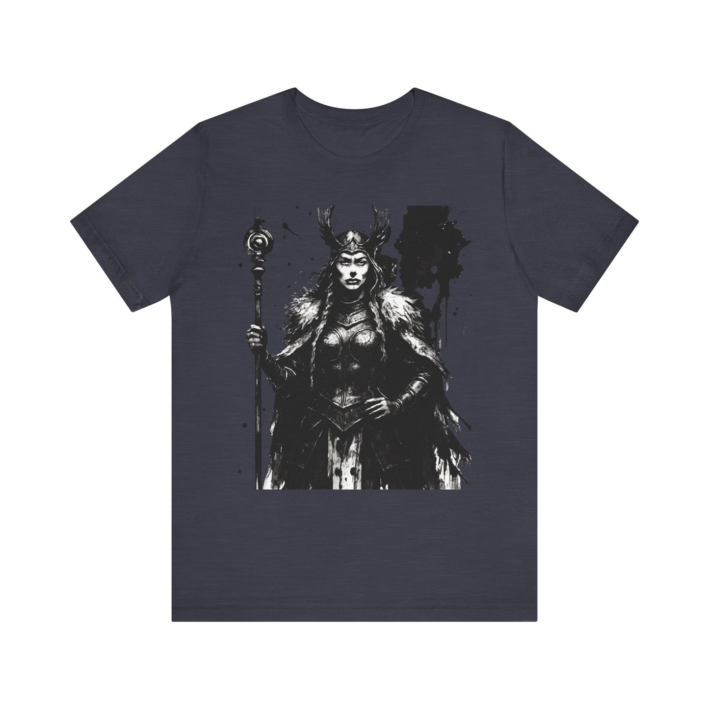 Frigg Norse Goddess T-shirt, captures the essence of Frigg, the revered Norse goddess, renowned in Nordic mythology as the embodiment of foresight and wisdom.