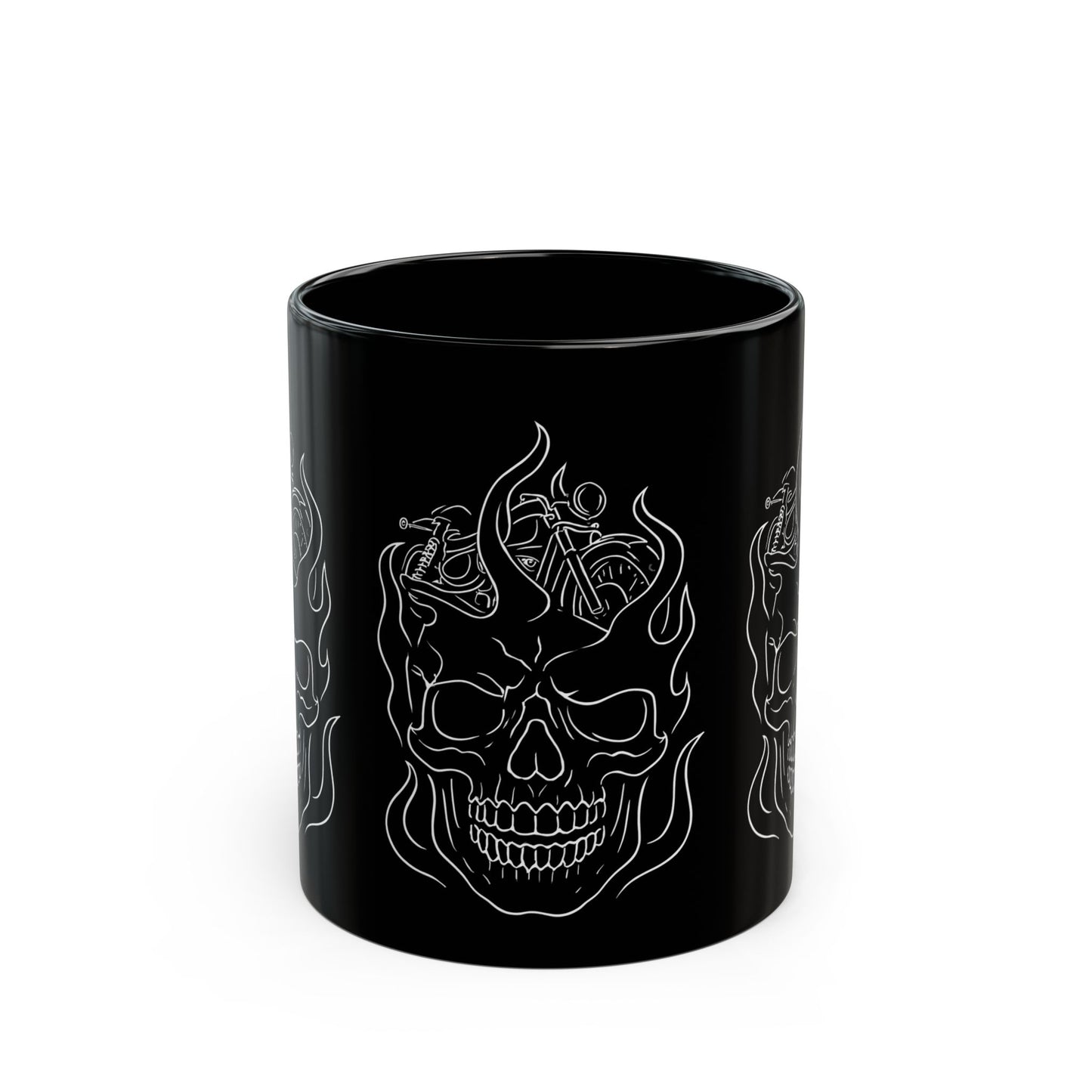 Skull Flame Mug for Riders, This eye-catching skull mug, adorned with vivid skull flames, transforms your usual sip into a fiery experience.