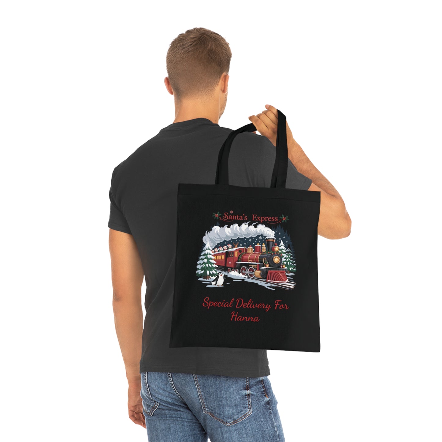 Personalised Santa's Express cotton Tote Bag, Christmas Tote Bag, Custom Christmas Bag, Childs Name, Santas Express