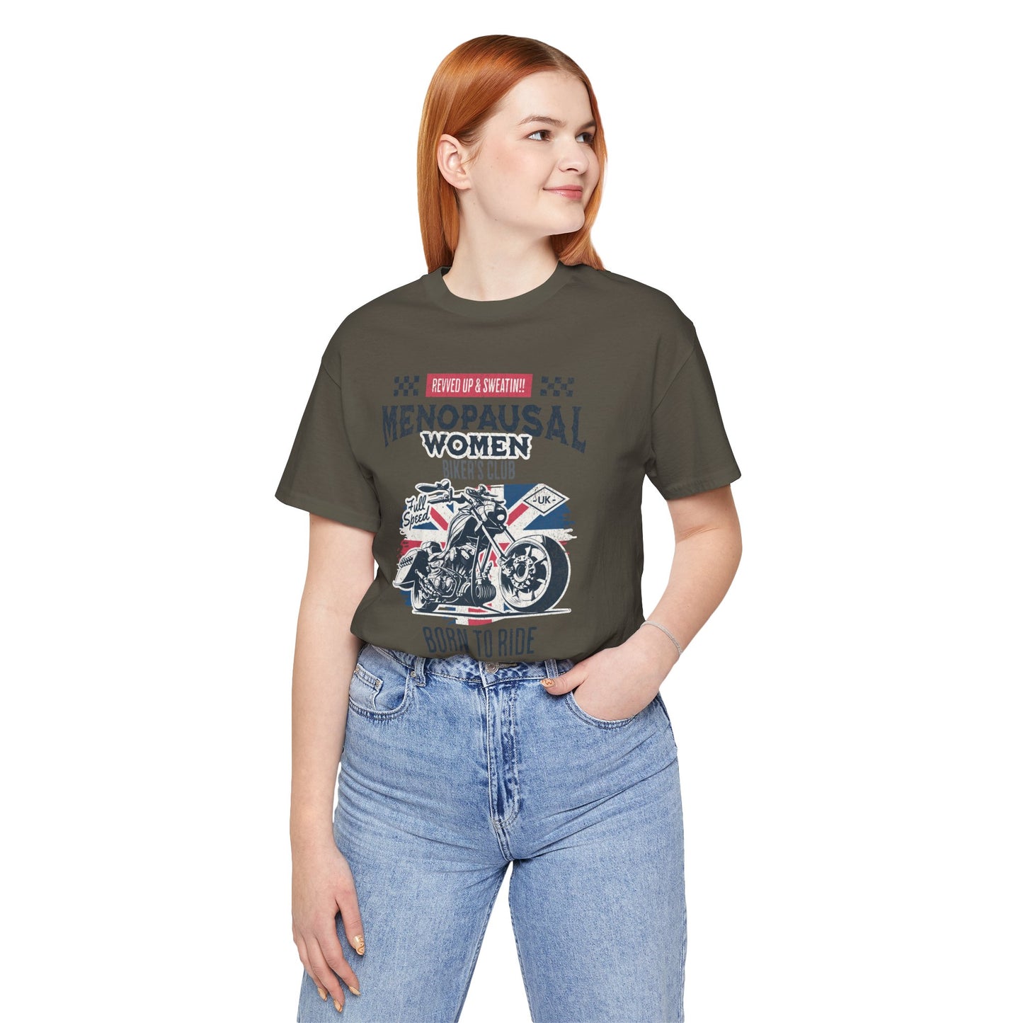 Menopausal Women's Biker Club T-Shirt, Menopause Humor Shirt, Female Biker Tee, Motorcycle Mom Gift, Moto Mama Shirt, Union Jack, Biker Babe