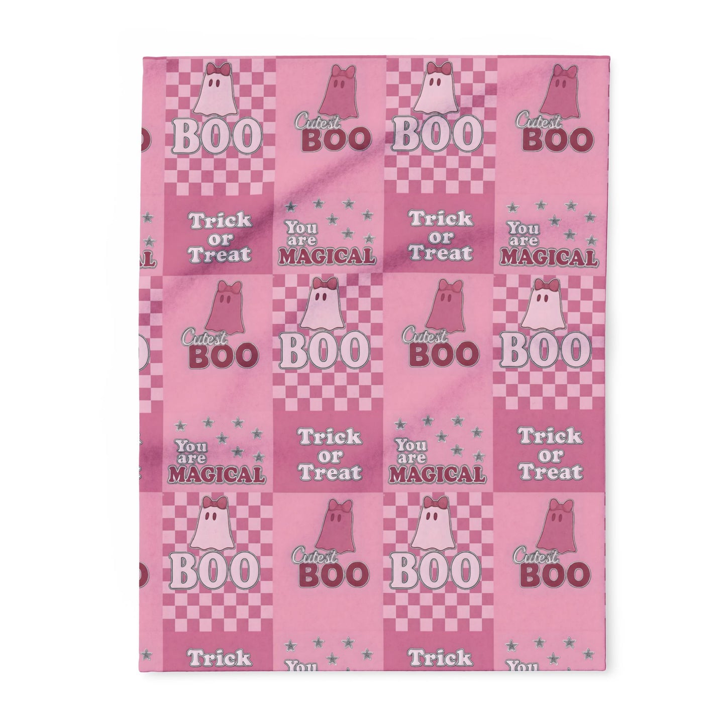 Cutest Boo Pink Ghost Blanket, This soft and fluffy throw features charming ghosties dancing across a playful pink canvas, making it the perfect snuggle blanket for cozy nights in.