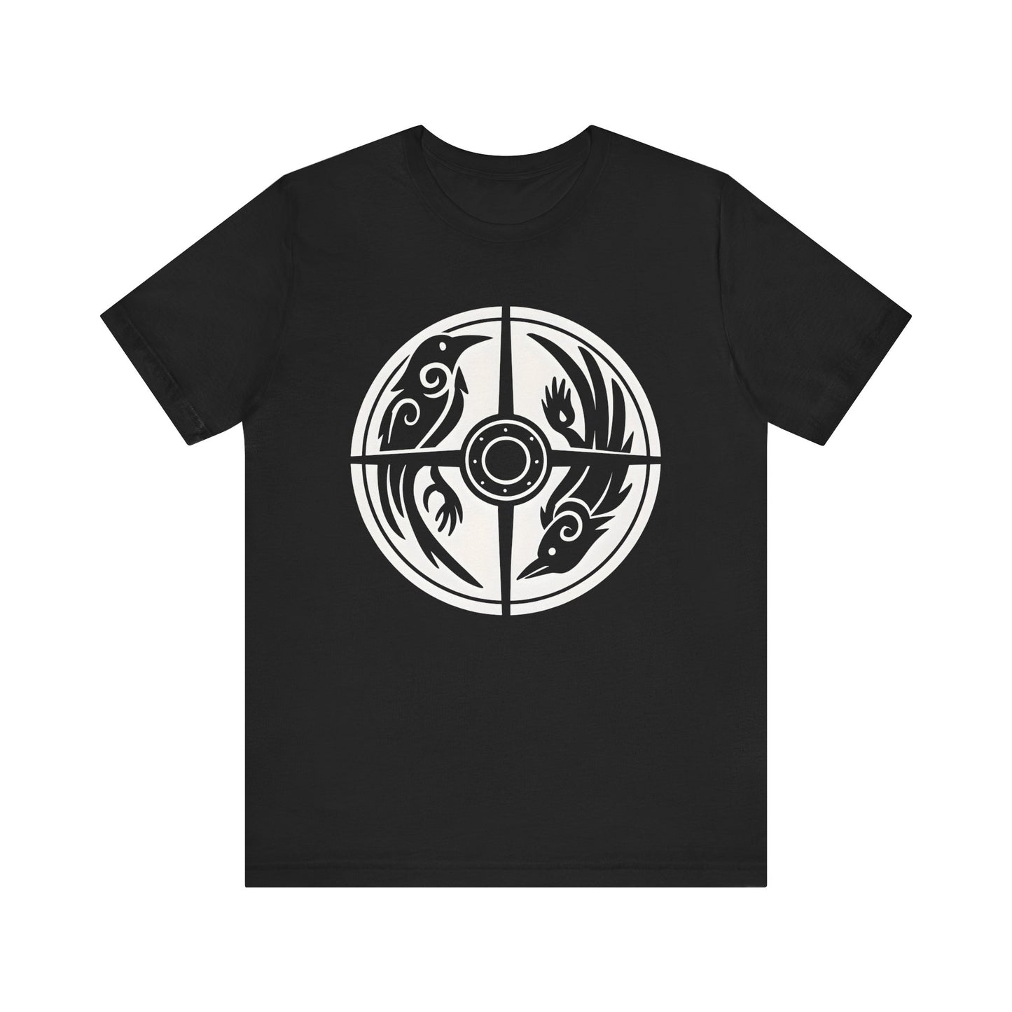 Norse Raven Shield T-shirt, Embrace the spirit of ancient warriors, an essential piece for any lover of Viking apparel.